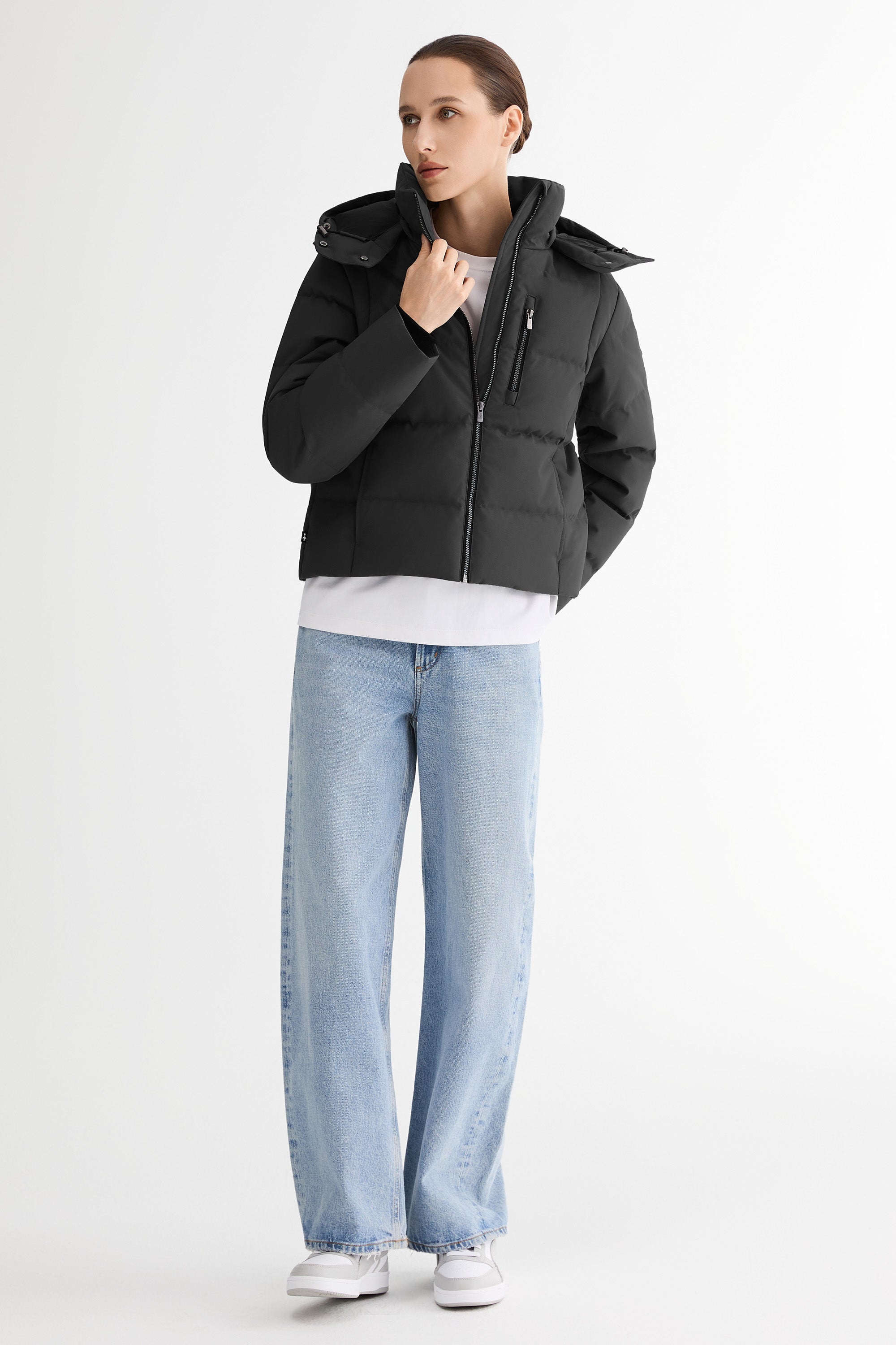 CityForm Short Detachable Hood Down Jacket orolay #color_black
