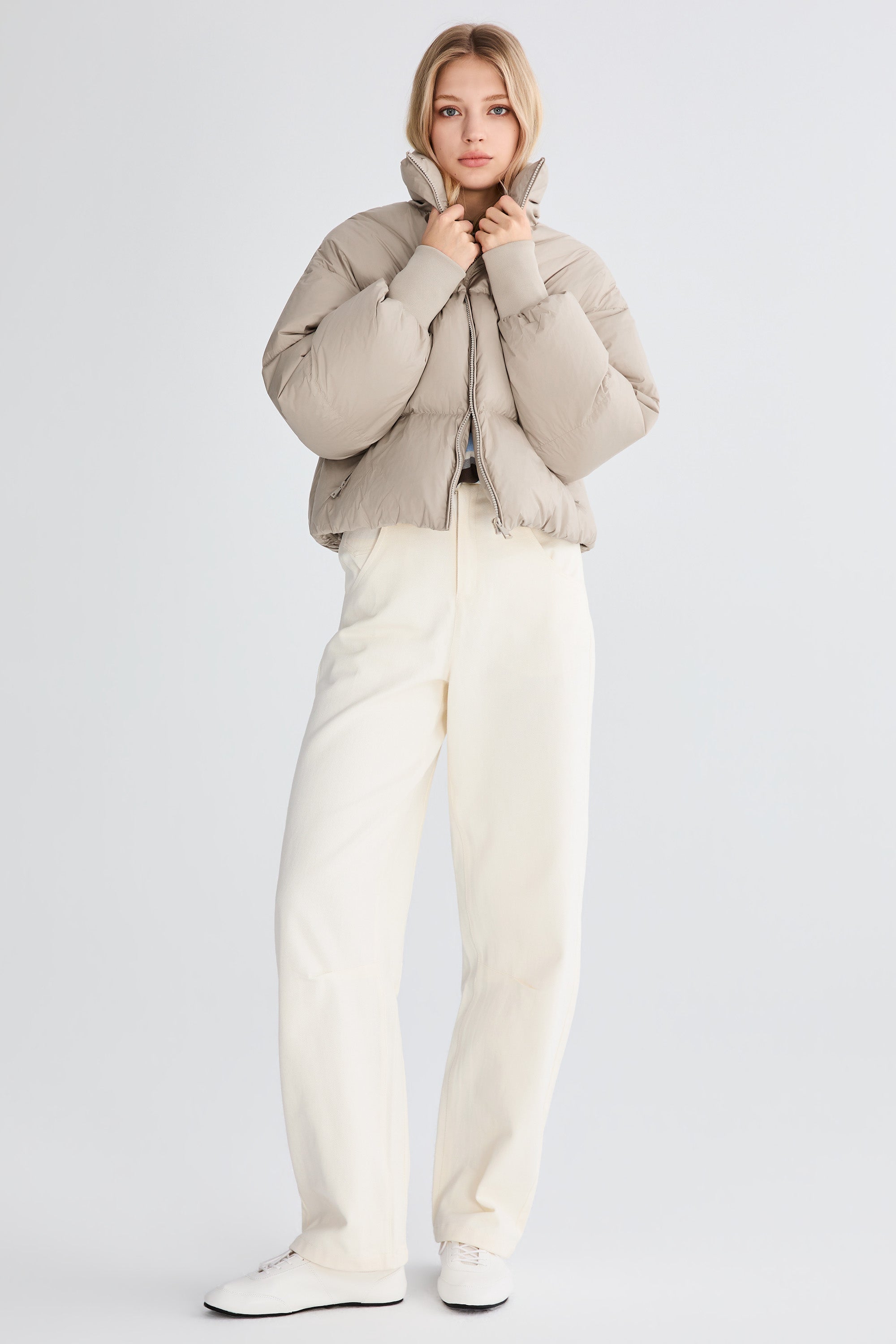 Down Coat-Orolay-Puff-O Classics Short Oversized Down Coat-#color_ Taupe