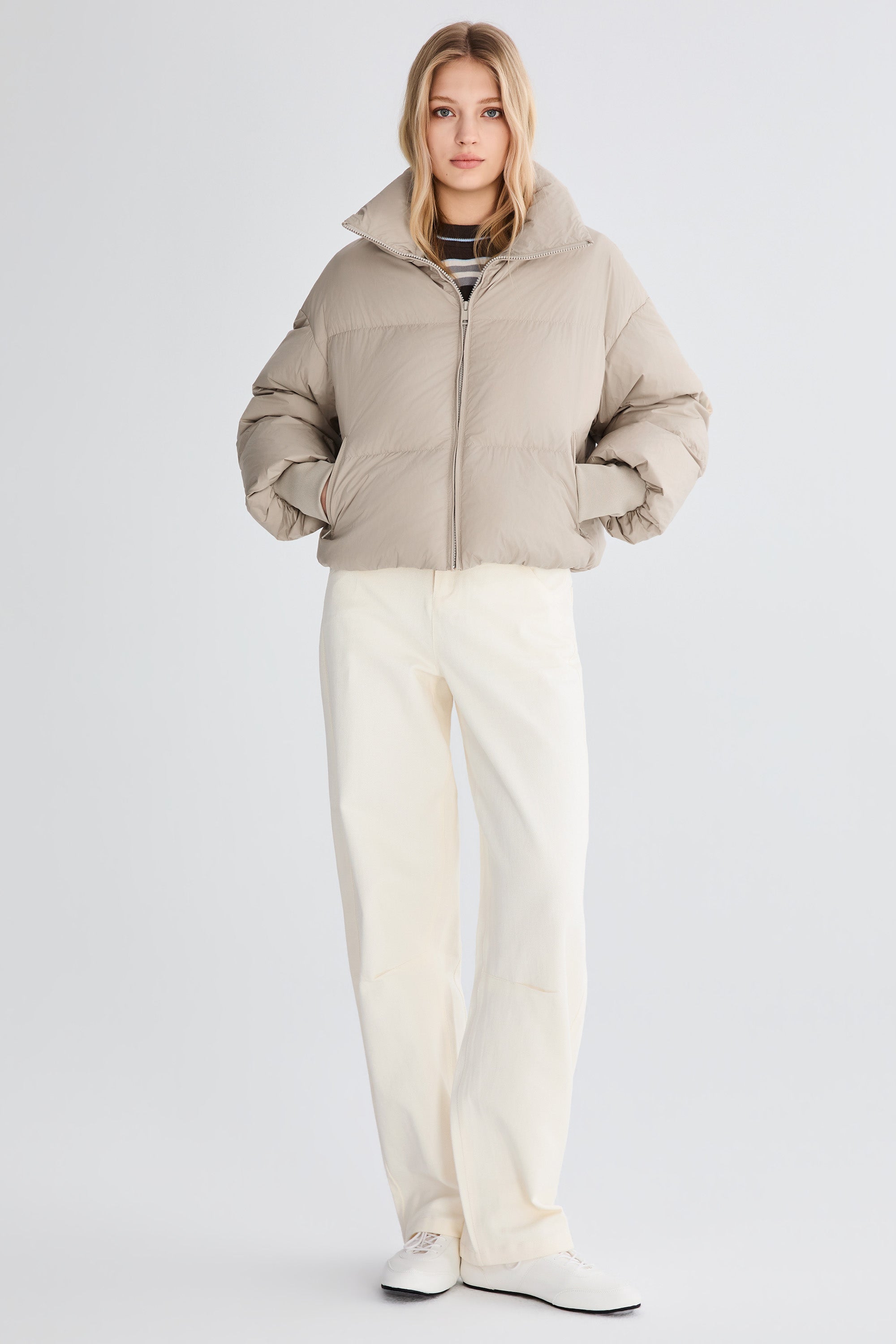 Down Coat-Orolay-Puff-O Classics Short Oversized Down Coat-#color_ Taupe