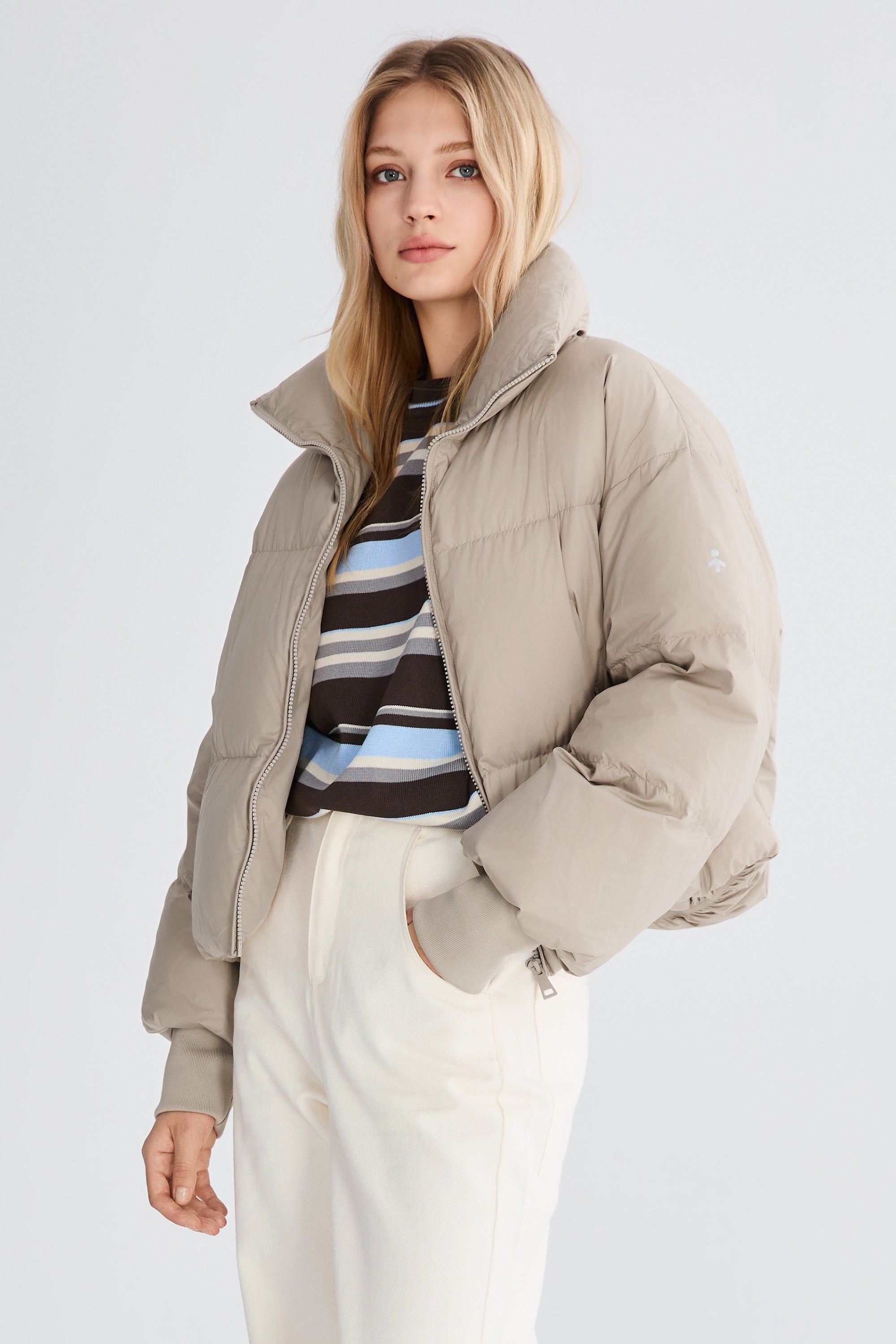 Down Coat-Orolay-Puff-O Classics Short Oversized Down Coat-#color_ Taupe