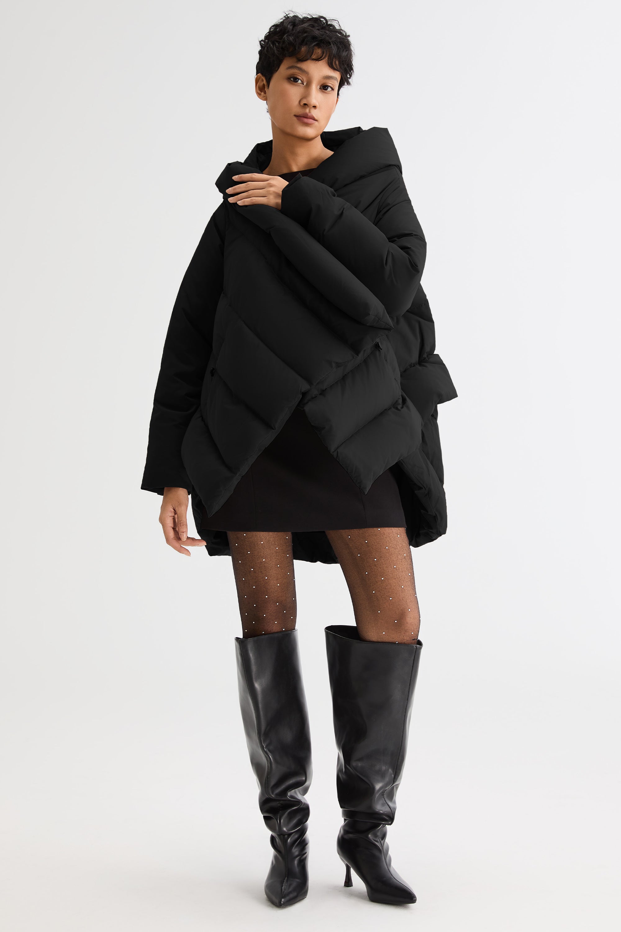 Orolay-Cloak Puffer Down Coat-#color_Black