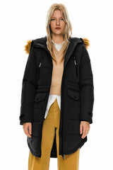 Orolay-Drawstring Hooded Thickened Down Coat-#color_Black