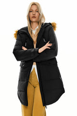 Orolay-Drawstring Hooded Thickened Down Coat-#color_Black