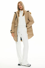 Orolay-Drawstring Hooded Thickened Down Coat-#color_Sand