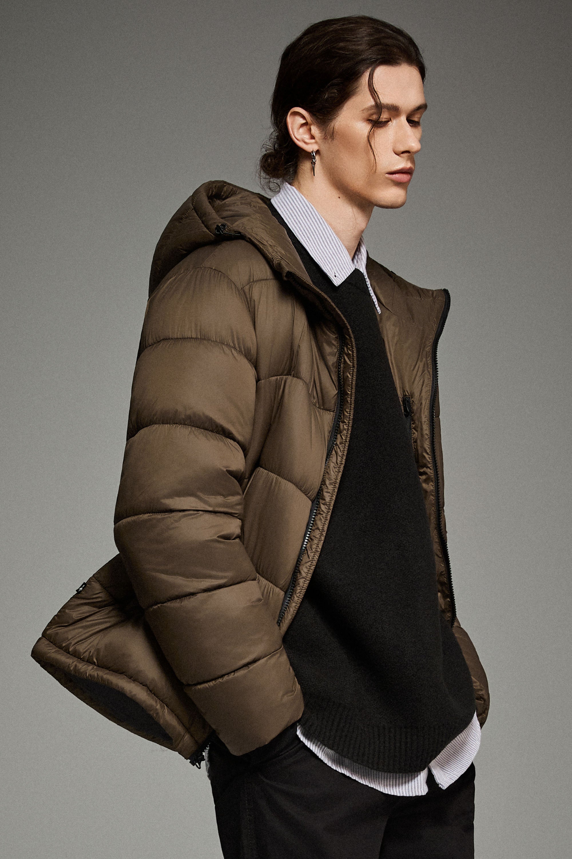 Essential Hooded Puffer Jacket with Quilted Finish OROLAY #color_coffee