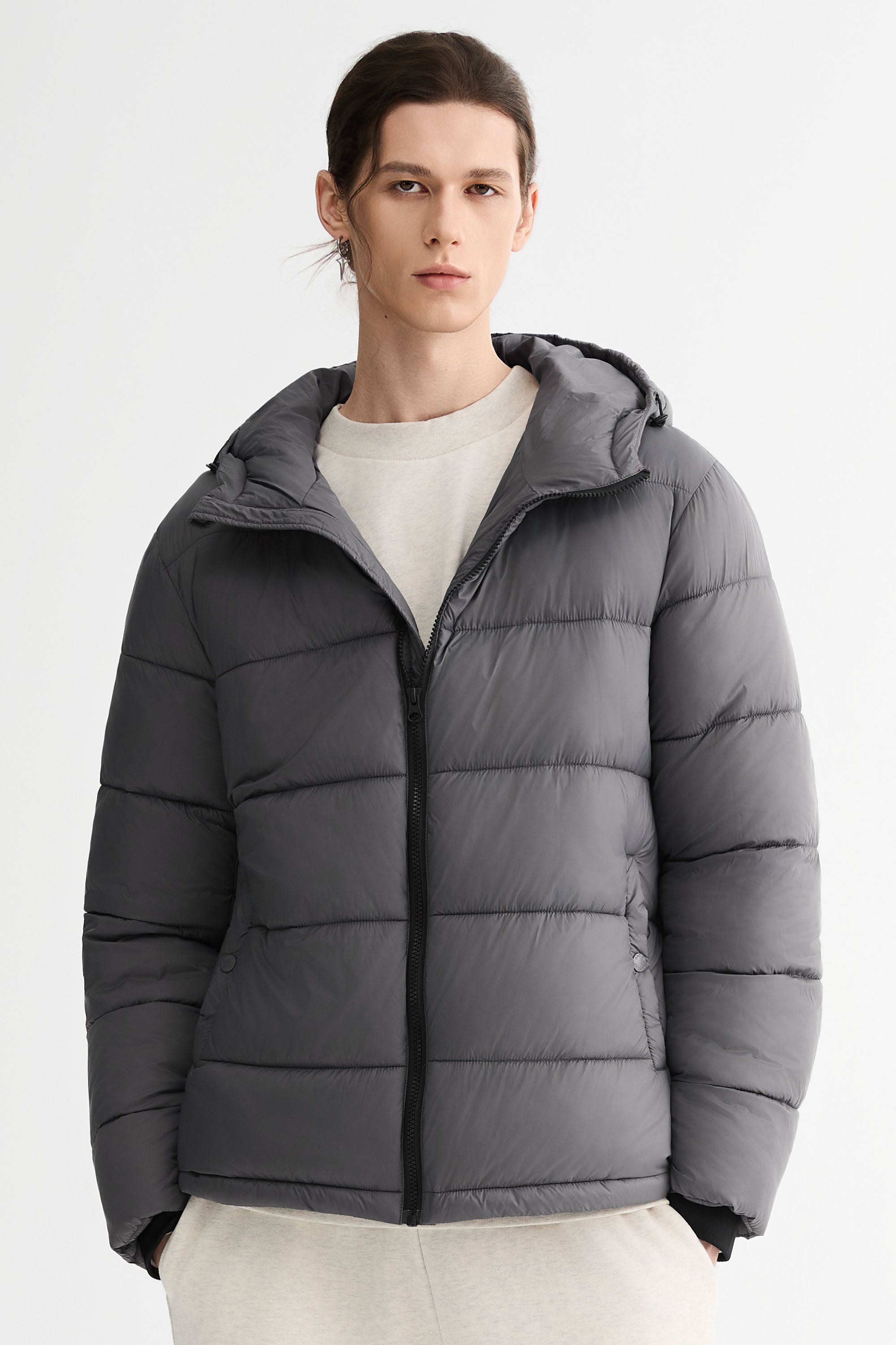 Essential Hooded Puffer Jacket with Quilted Finish OROLAY #color_gray