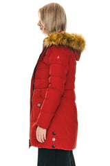 Orolay-Faux Fur Qulited Puffer Down Jacket-#color_Fiery Red