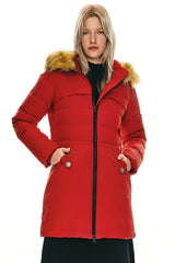 Orolay-Faux Fur Qulited Puffer Down Jacket-#color_Fiery Red