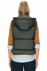 Orolay Hooded Puffer Down Vest Cropped Zip Up Lightweight #color_dark Green