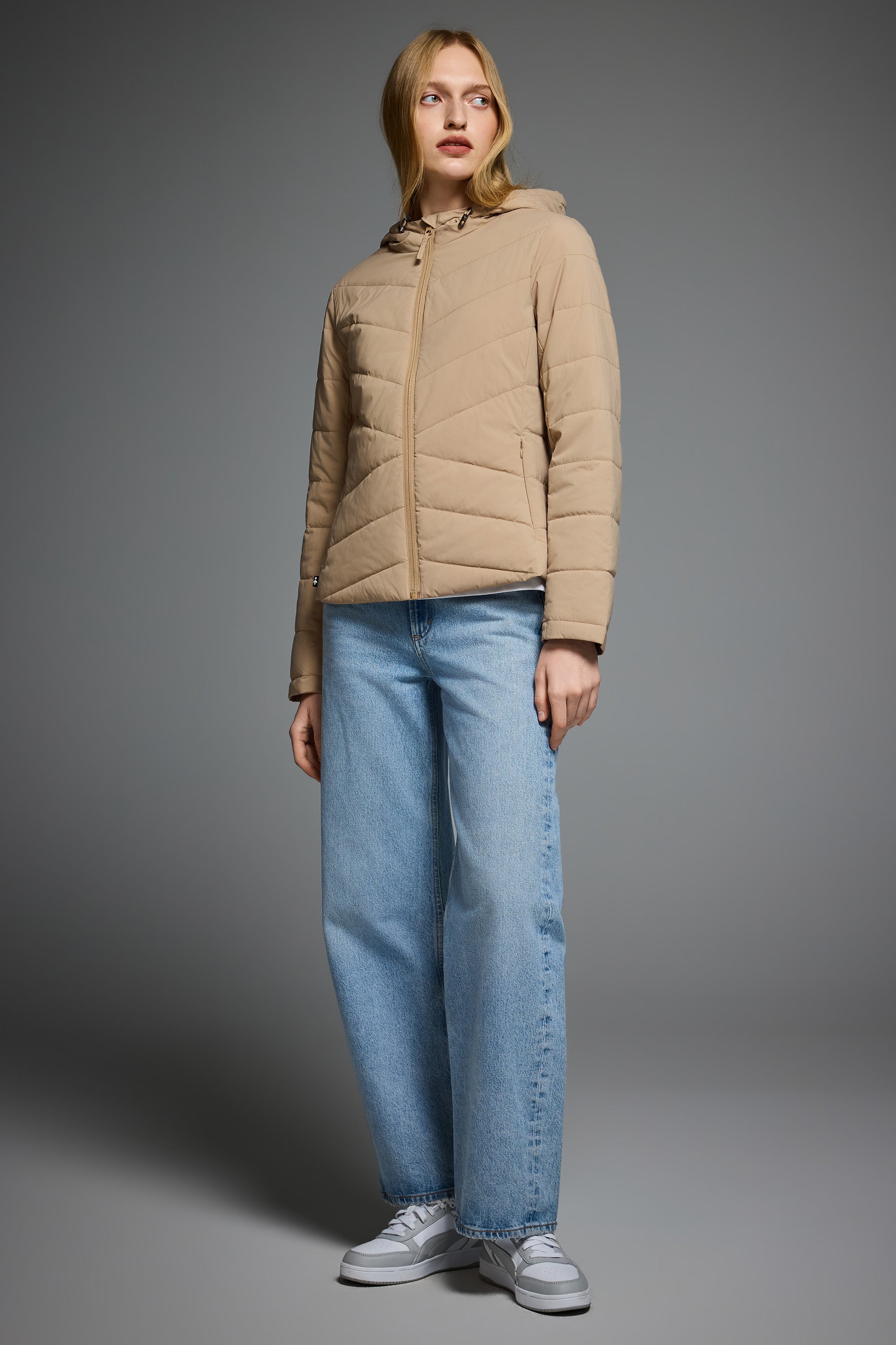 Flattering Quilted Puffer Lightweight Jacket with Hood #color_khaki