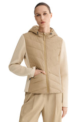 Structured Paneled Puffer Jacket with Hood #color_khaki
