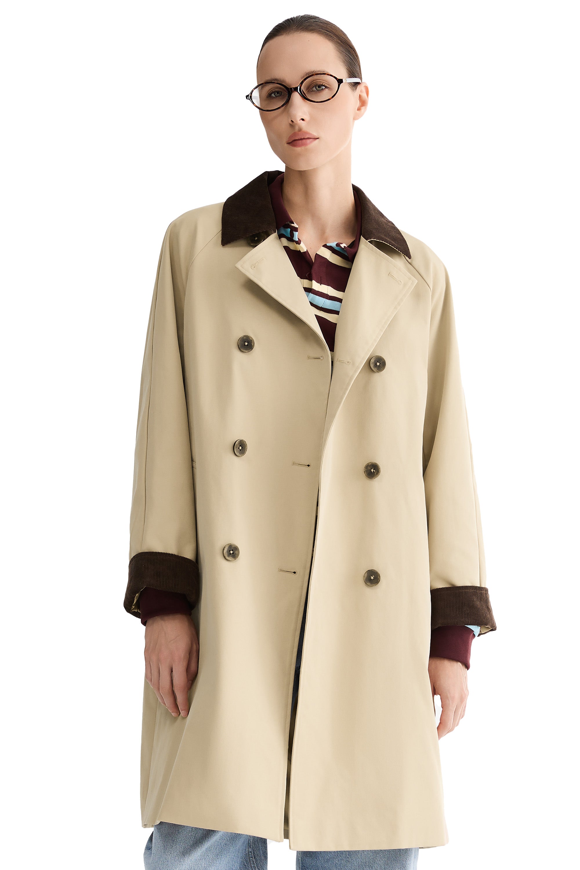 Casual Oversized Trench Coat Orolay #color_khaki