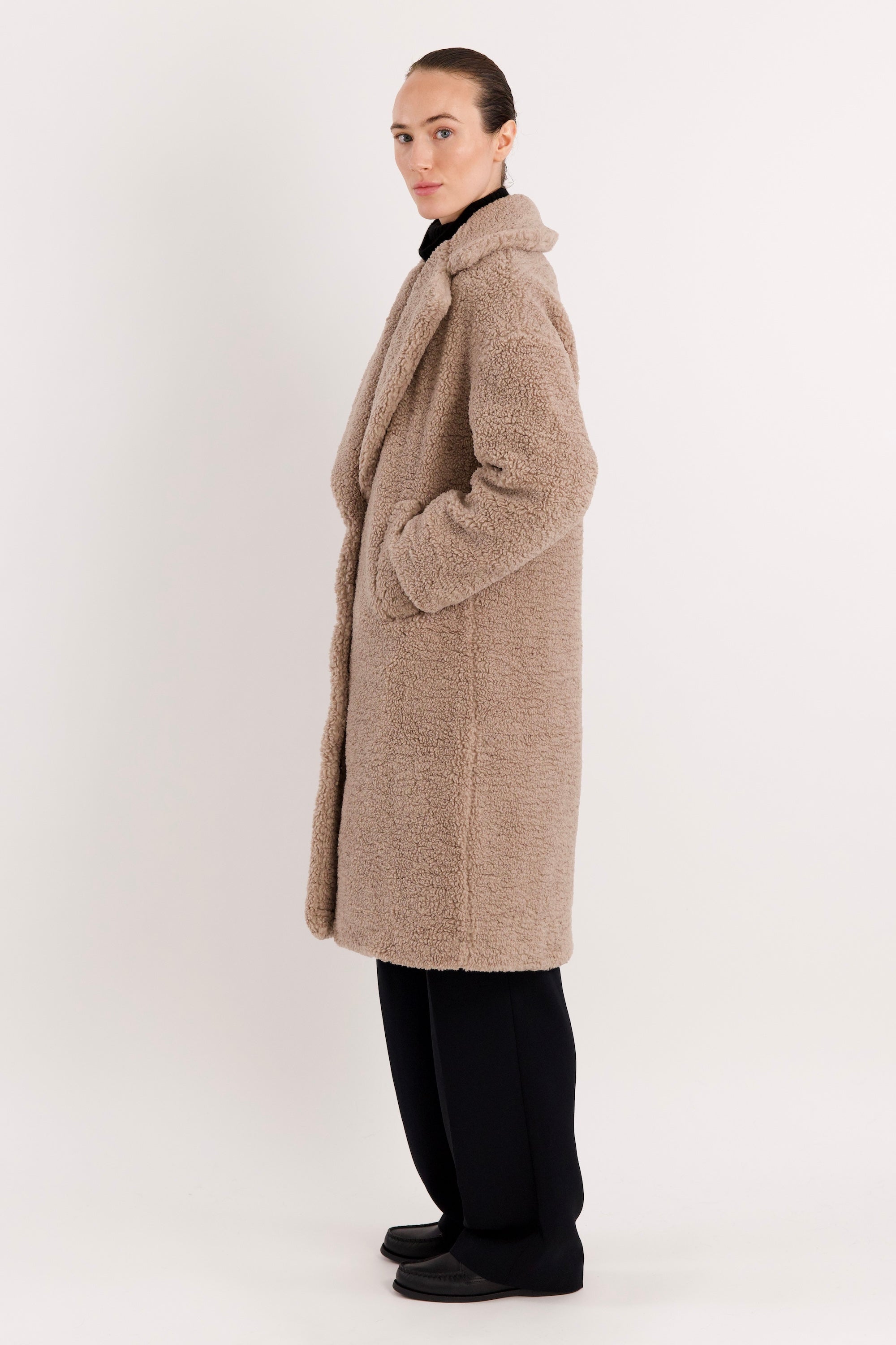 Orolay-Knee-Length Fleece Lapel Down Coat-#color_Tan