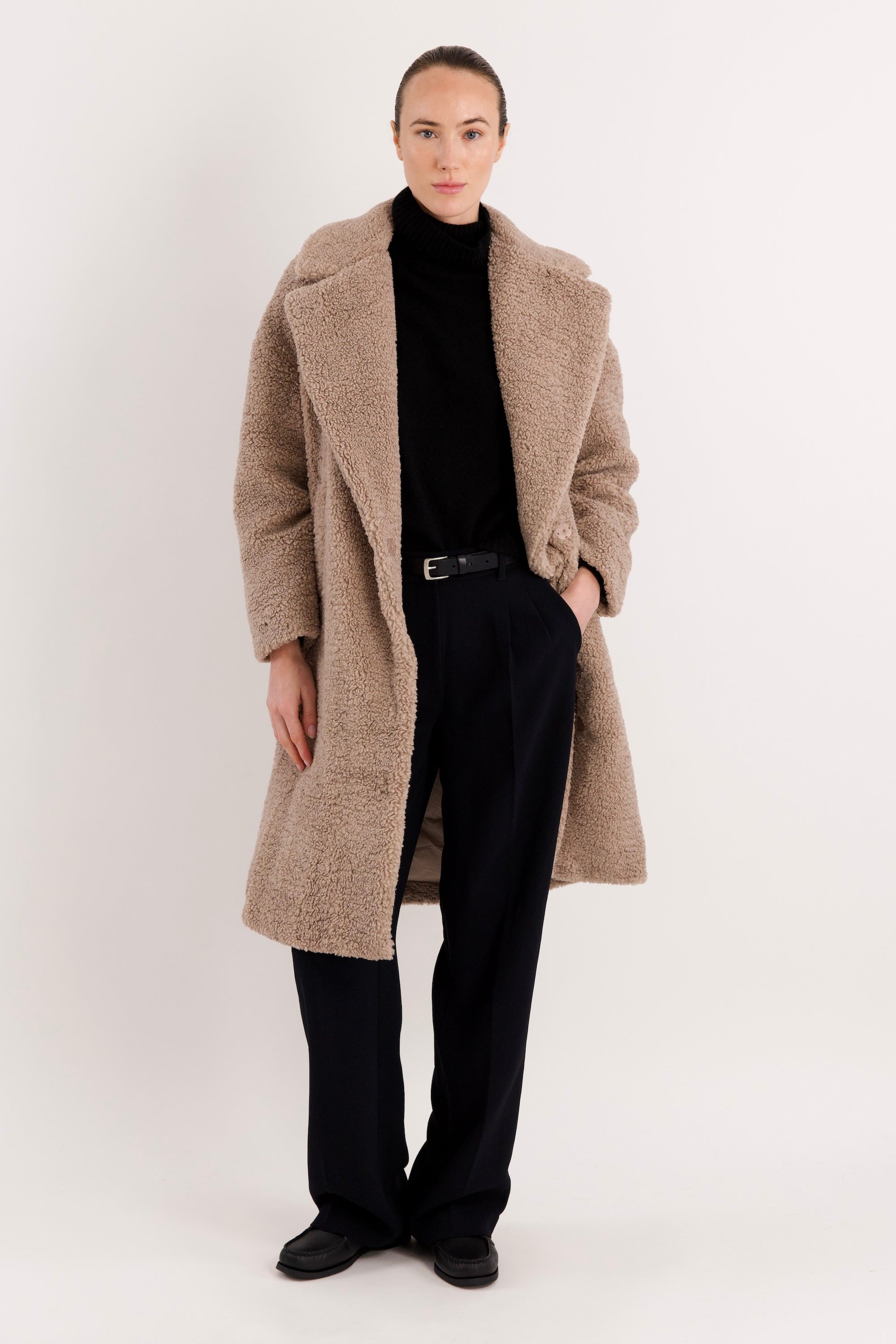 Orolay-Knee-Length Fleece Lapel Down Coat-#color_Tan