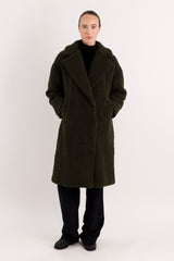 Orolay-Knee-Length Fleece Lapel Down Coat-#color_Army Green