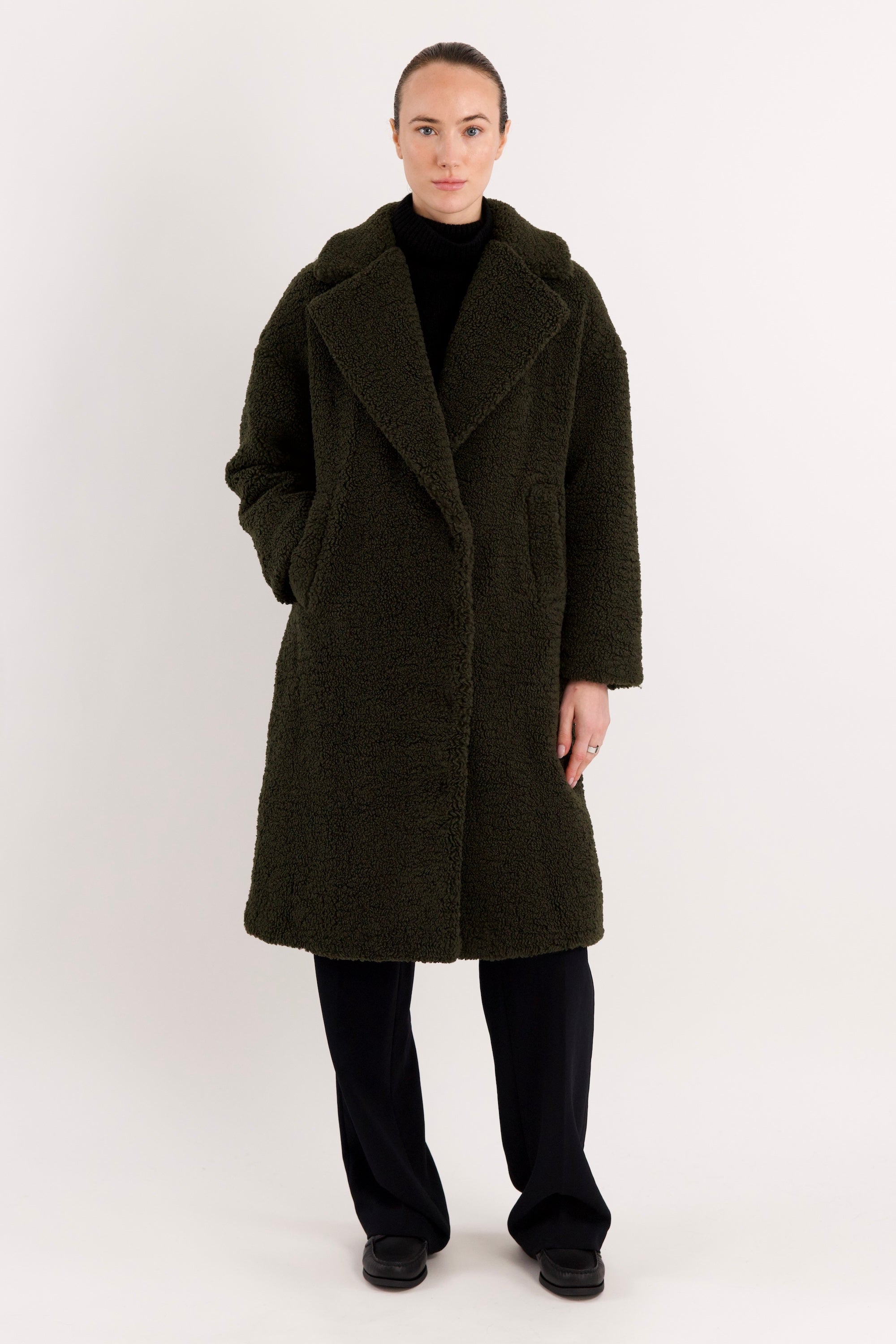 Orolay-Knee-Length Fleece Lapel Down Coat-#color_Army Green