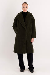Orolay-Knee-Length Fleece Lapel Down Coat-#color_Army Green