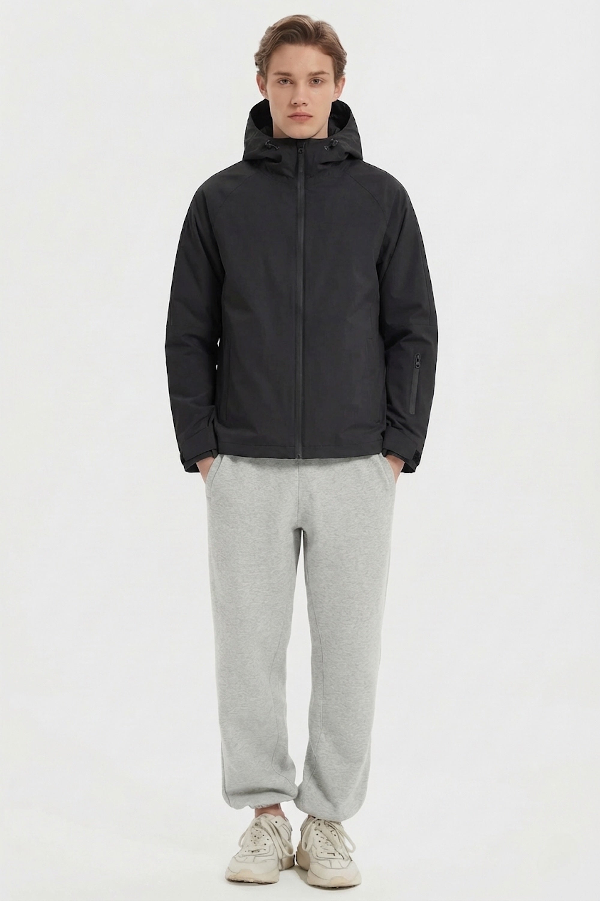 Zip Up Men Rain Jacket Lightweight Hooded Windbreaker orolay #color_black