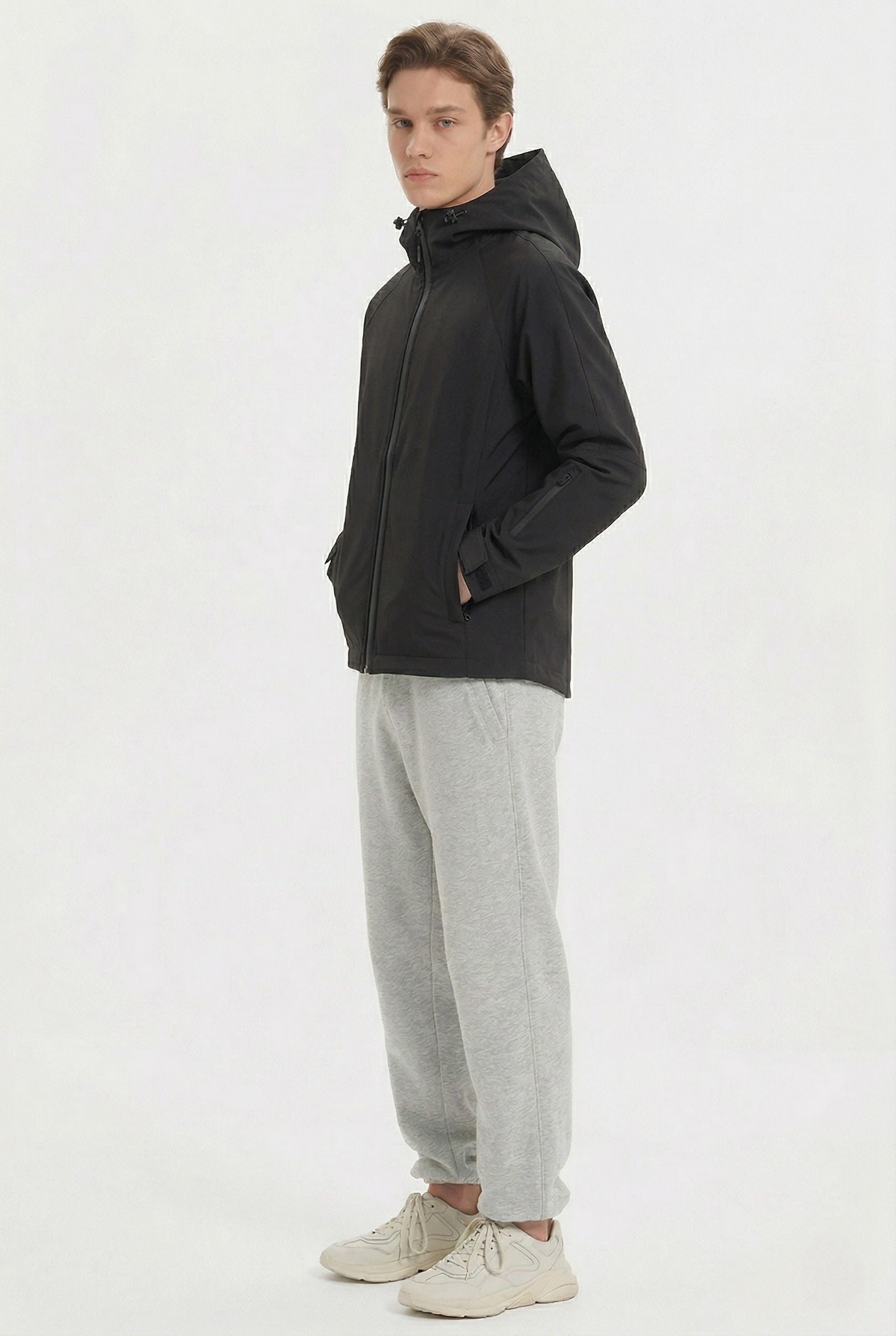 Zip Up Men Rain Jacket Lightweight Hooded Windbreaker orolay #color_black