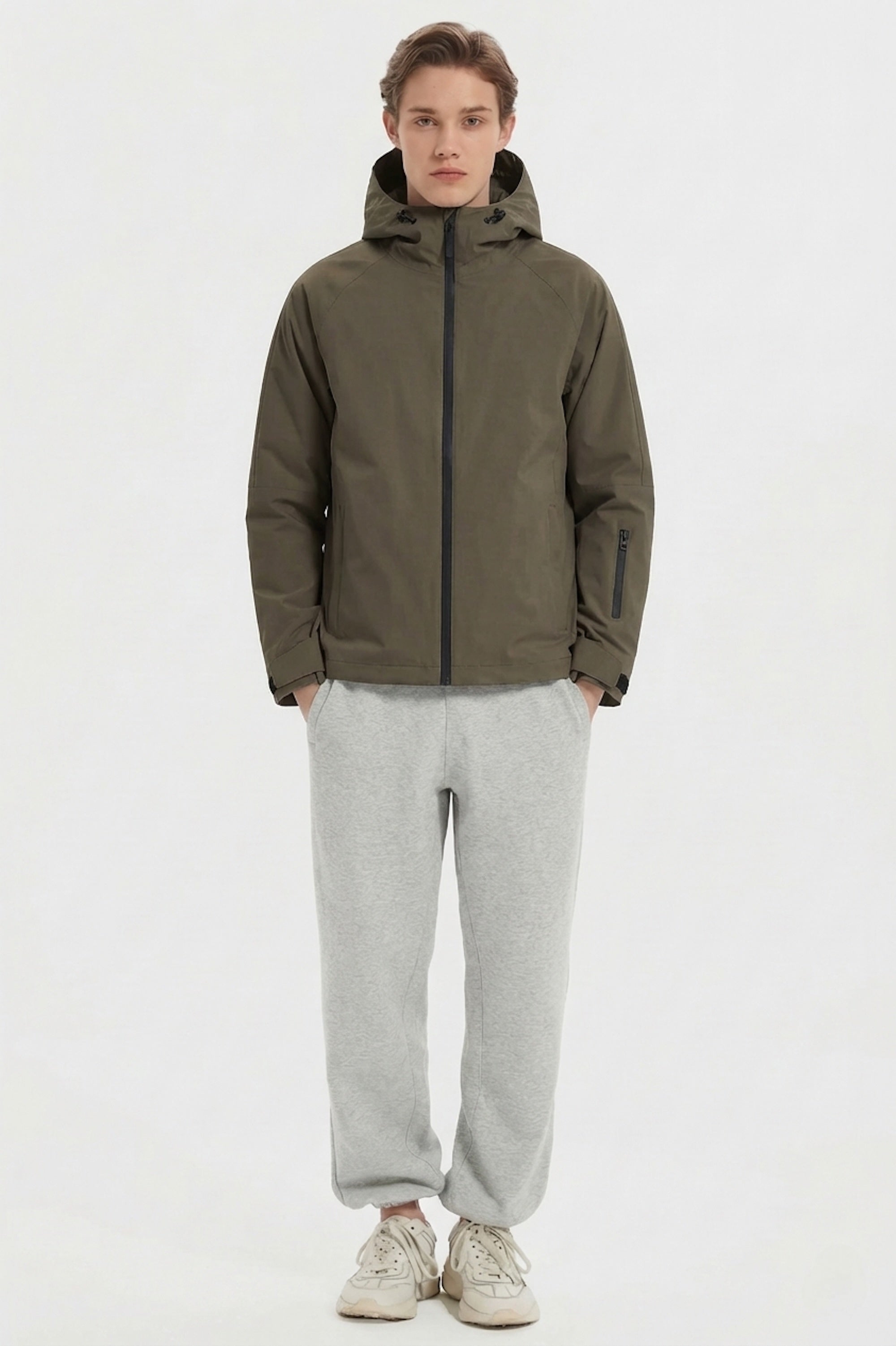 Zip Up Men Rain Jacket Lightweight Hooded Windbreaker orolay #color_olive