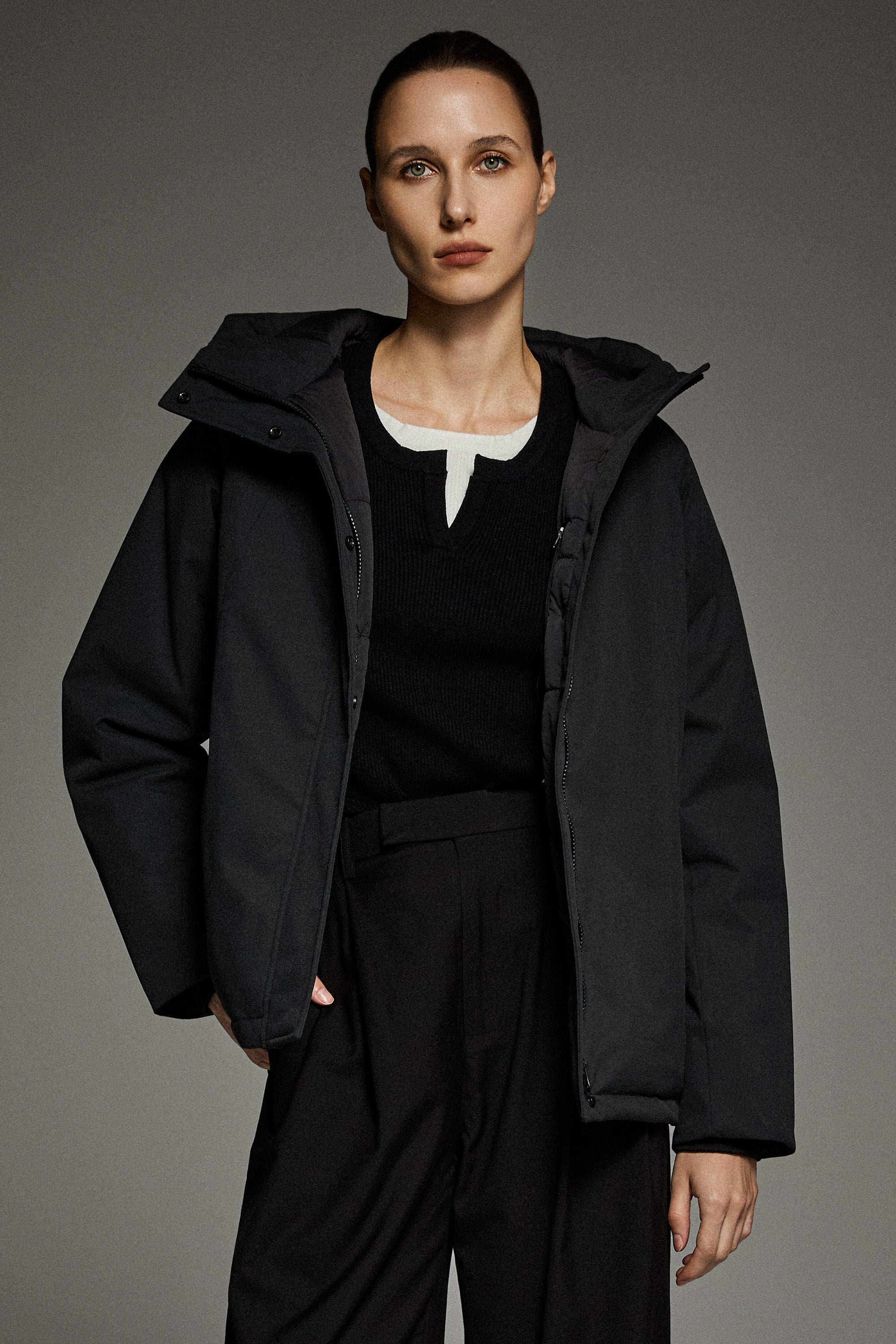 Lightweight Cropped Everyday Parka Jacket orolay #color_black
