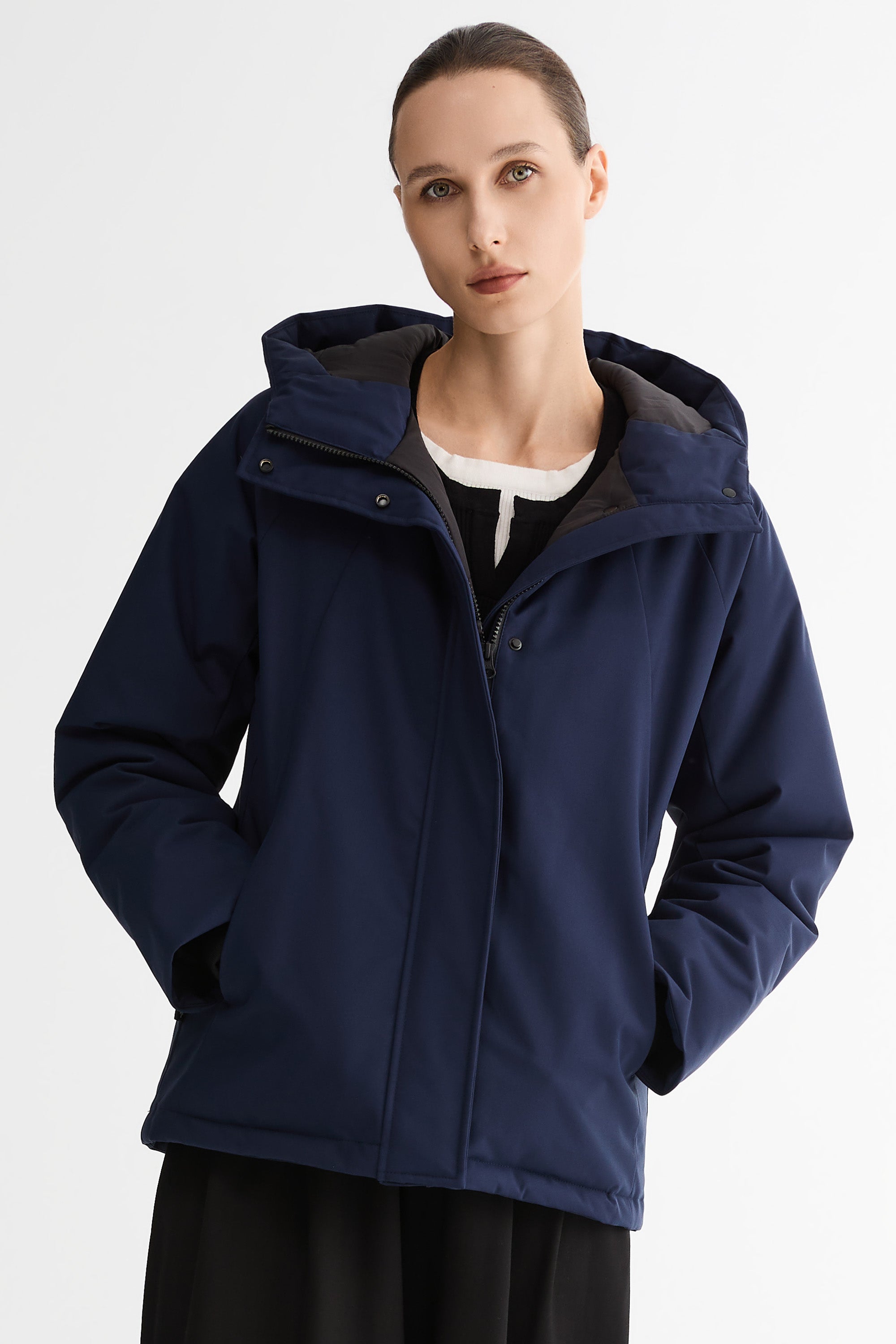 Lightweight Cropped Everyday Parka Jacket orolay #color_navy
