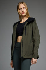 OROLAY Zip Up Rain Jacket Lightweight Hooded Windbreaker #color_olive