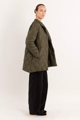 Orolay Oversized Quilted Puffer Jacket Lightweight with Pockets #color_green 