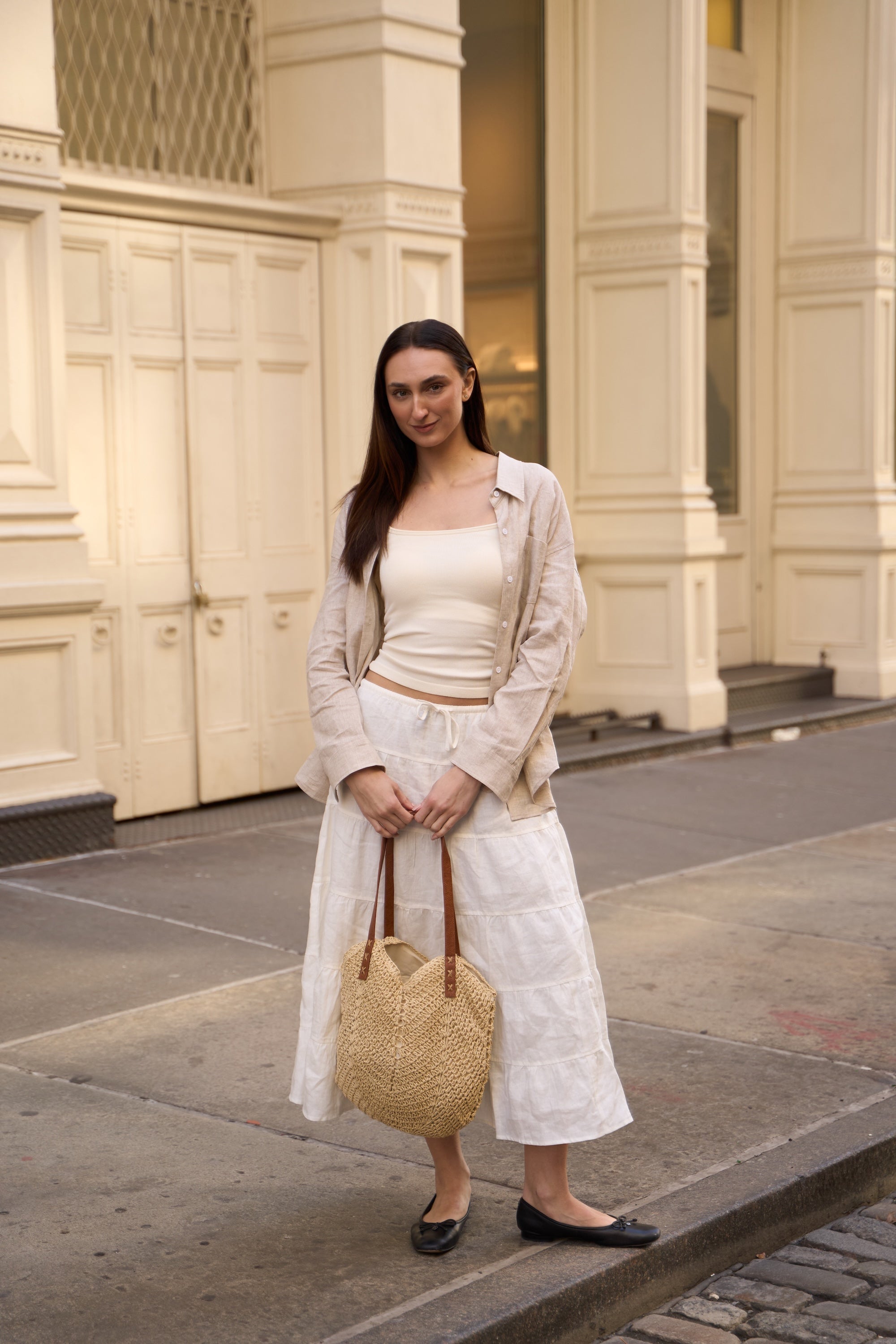 Orolay Bouquet Linen Skirt #Color_white