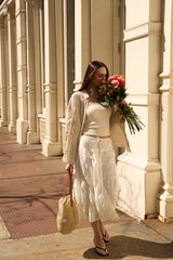 Orolay Bouquet Linen Skirt #Color_white