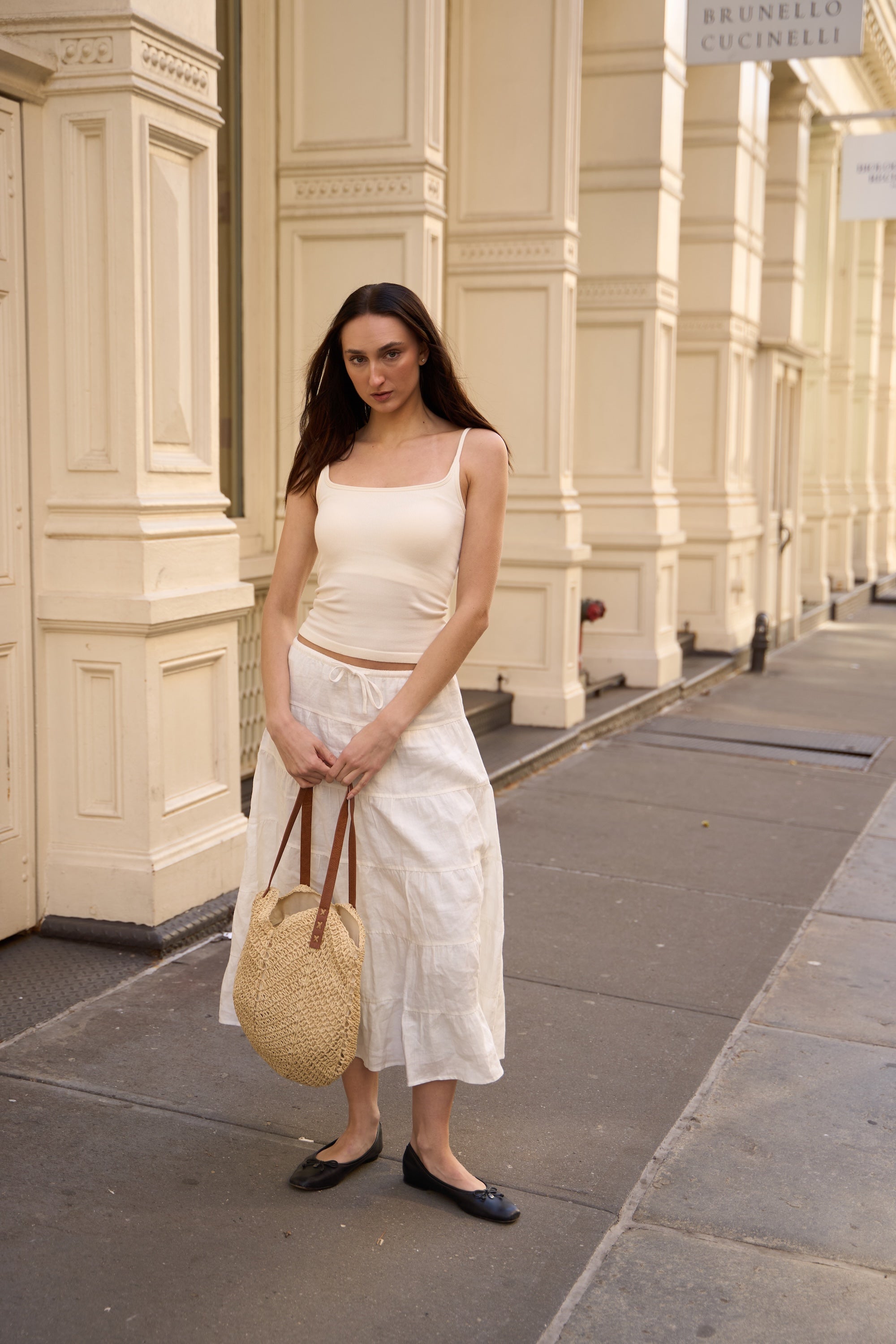 Orolay Bouquet Linen Skirt #Color_white