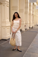 Orolay Bouquet Linen Skirt #Color_white