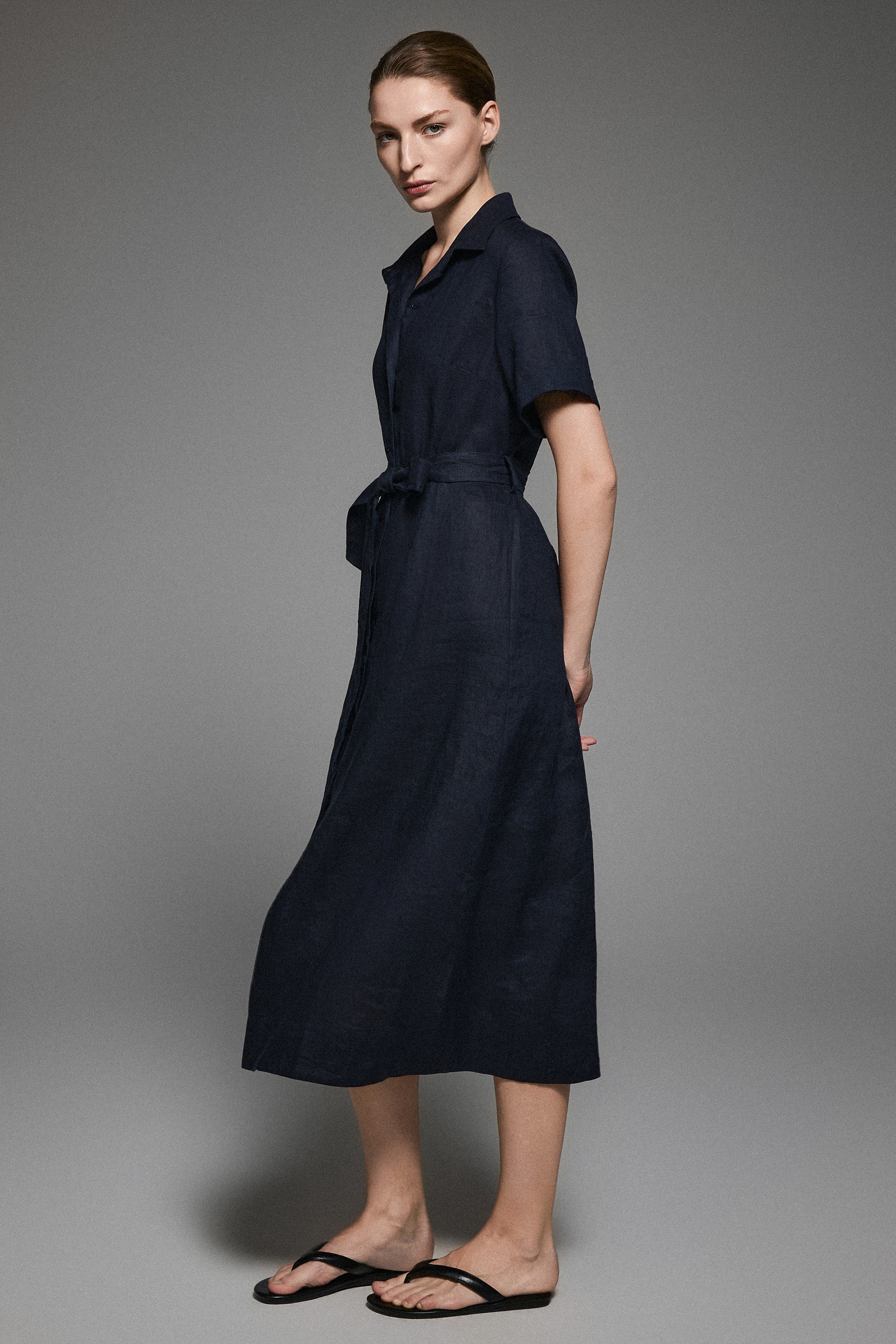 Classic Linen Maxi Dress Orolay #color_Dark night navy
