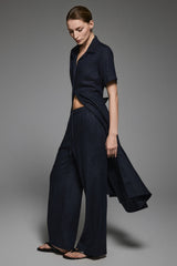 Classic Linen Maxi Dress Orolay #color_Dark night navy