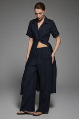 Classic Linen Maxi Dress Orolay #color_Dark night navy