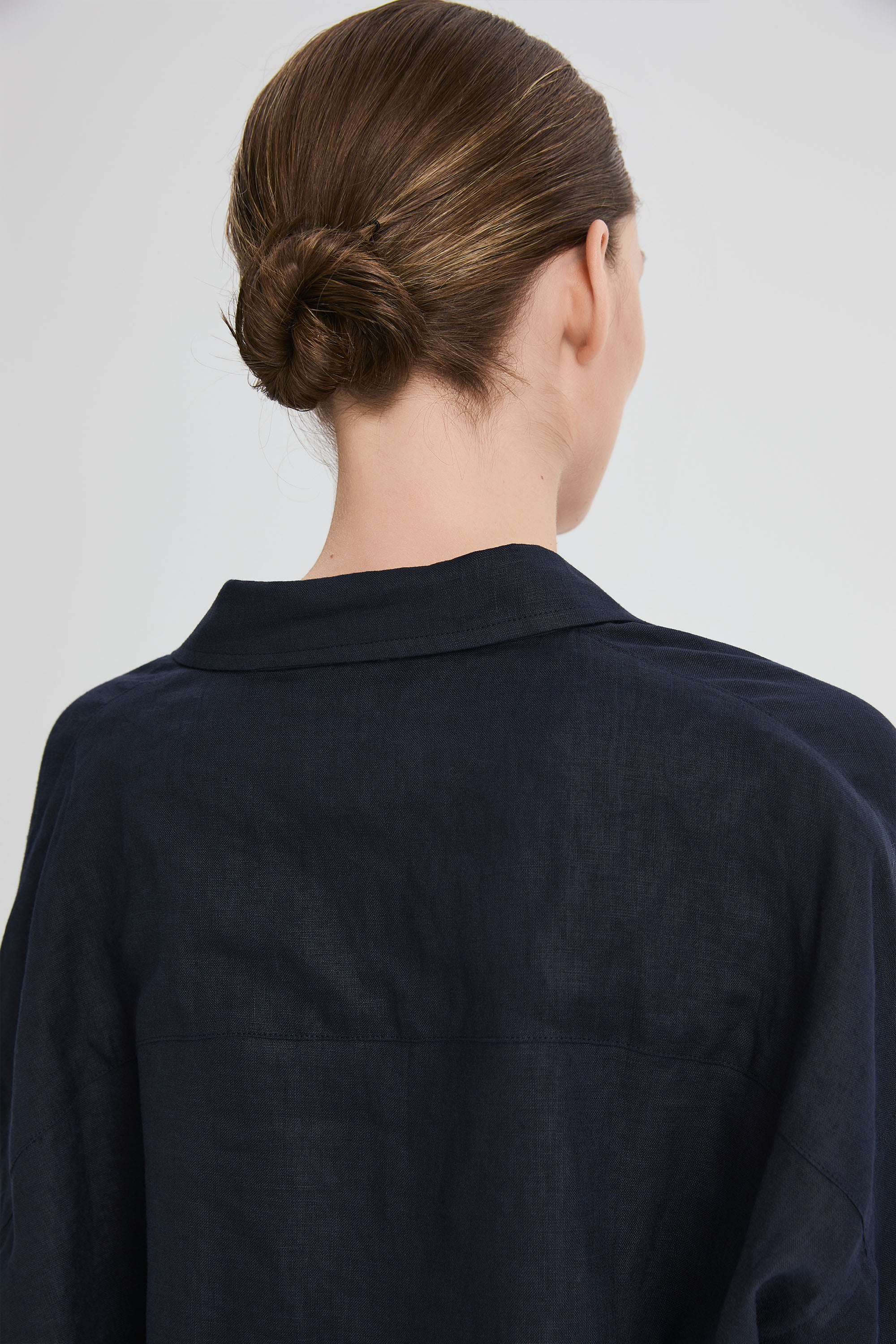 Oversized Linen Button-Up Shirt #color_dark night navy