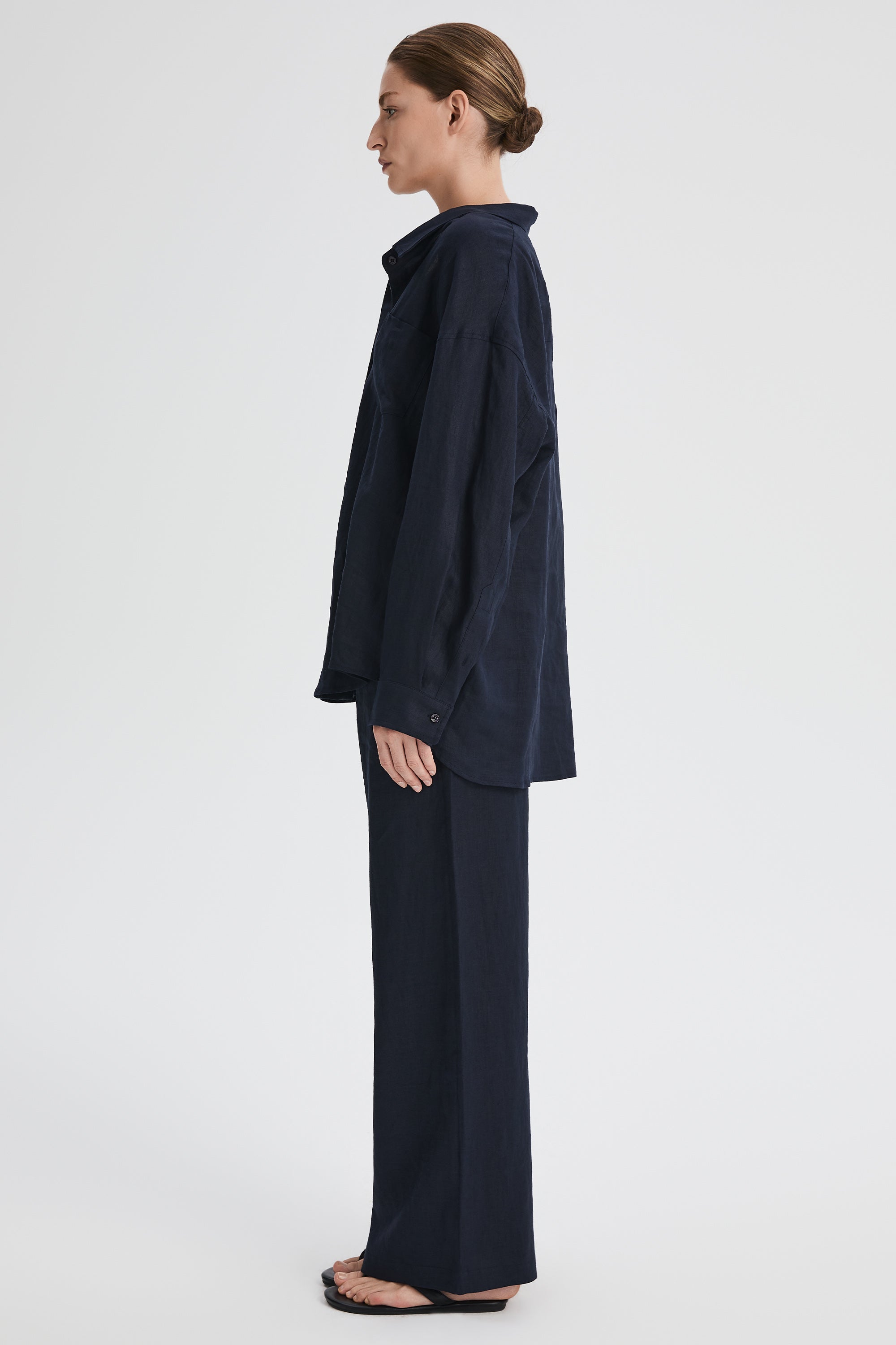 Oversized Linen Button-Up Shirt #color_dark night navy
