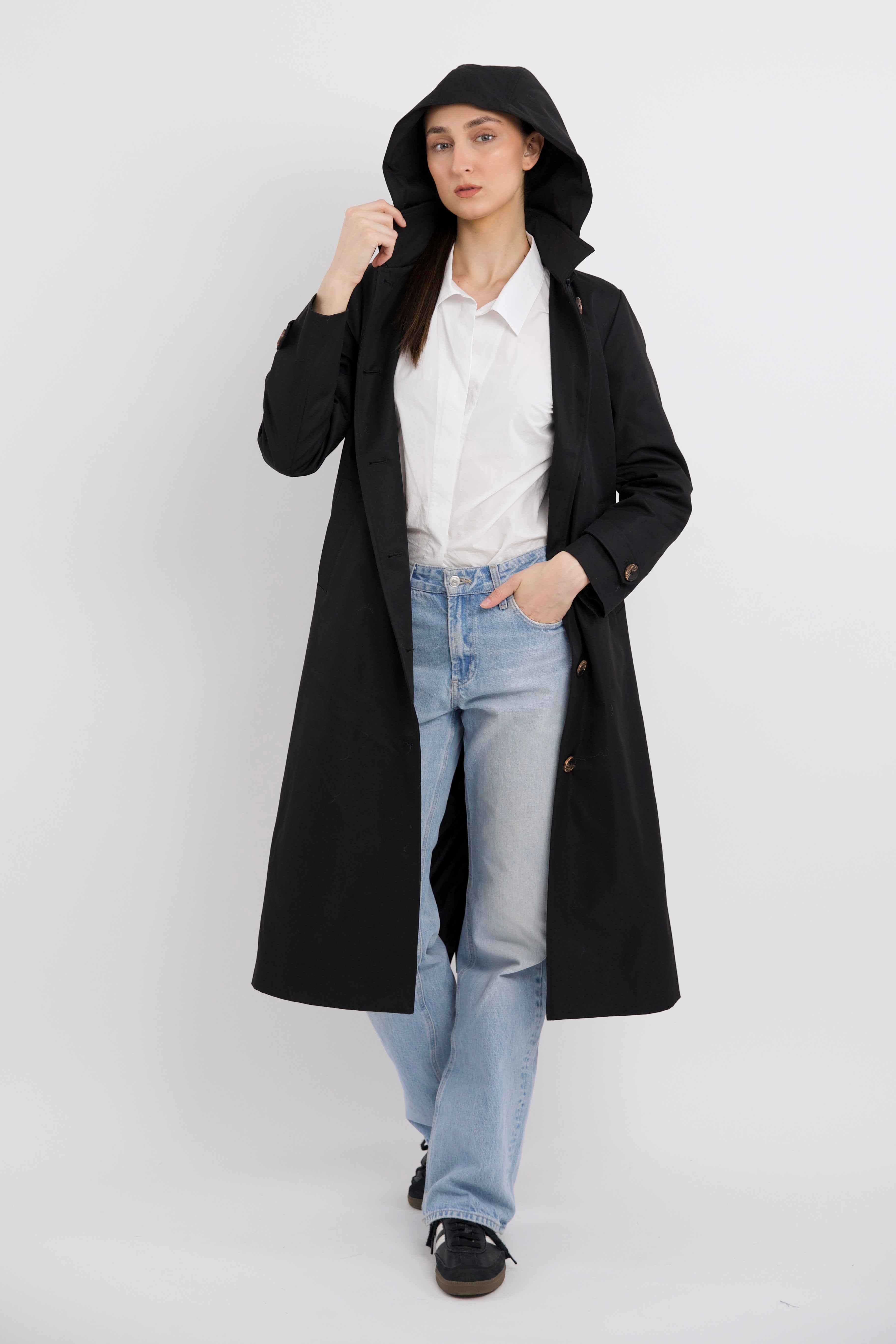 Long Single-Breasted Trench Coat #color_black