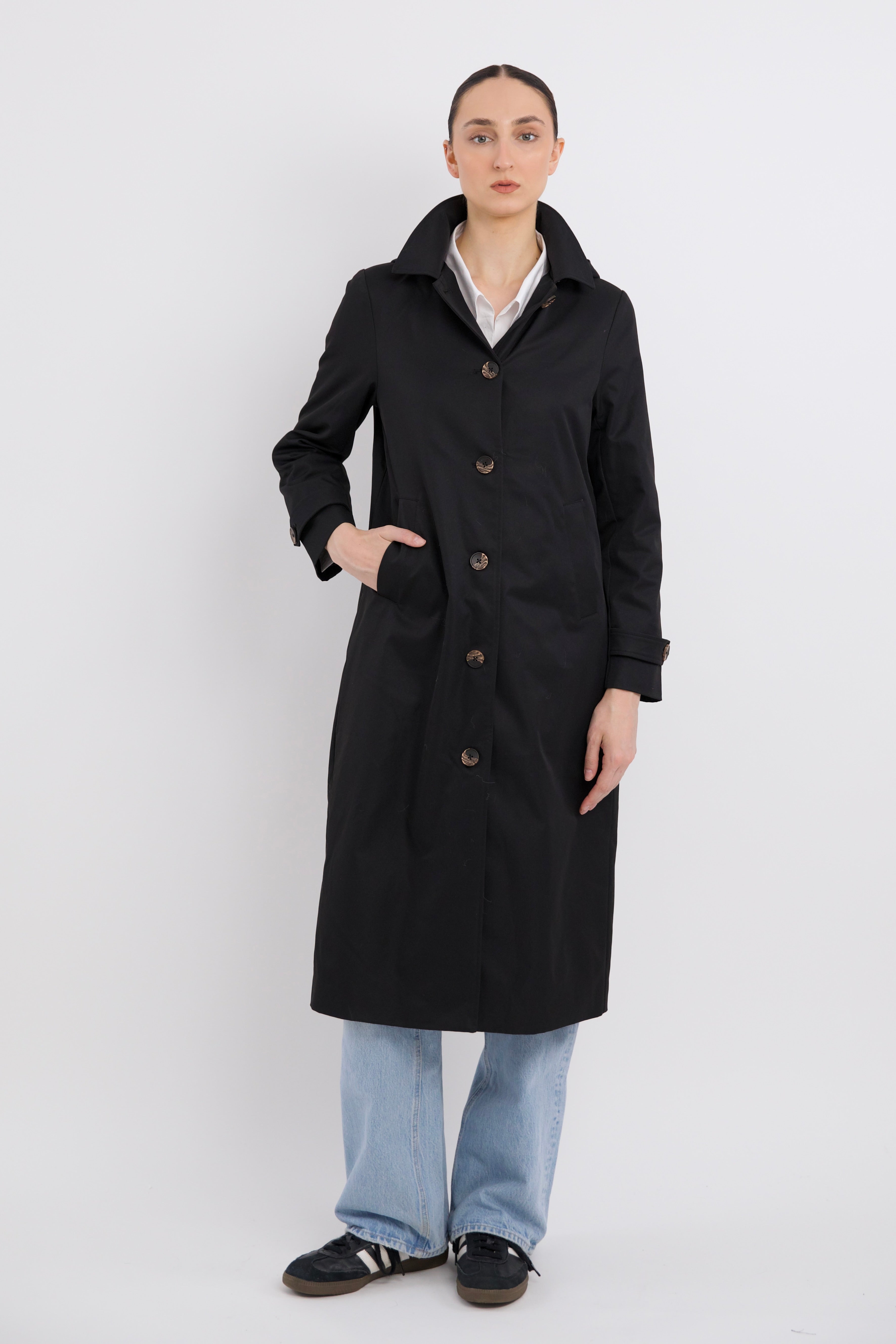 Long Single-Breasted Trench Coat #color_black