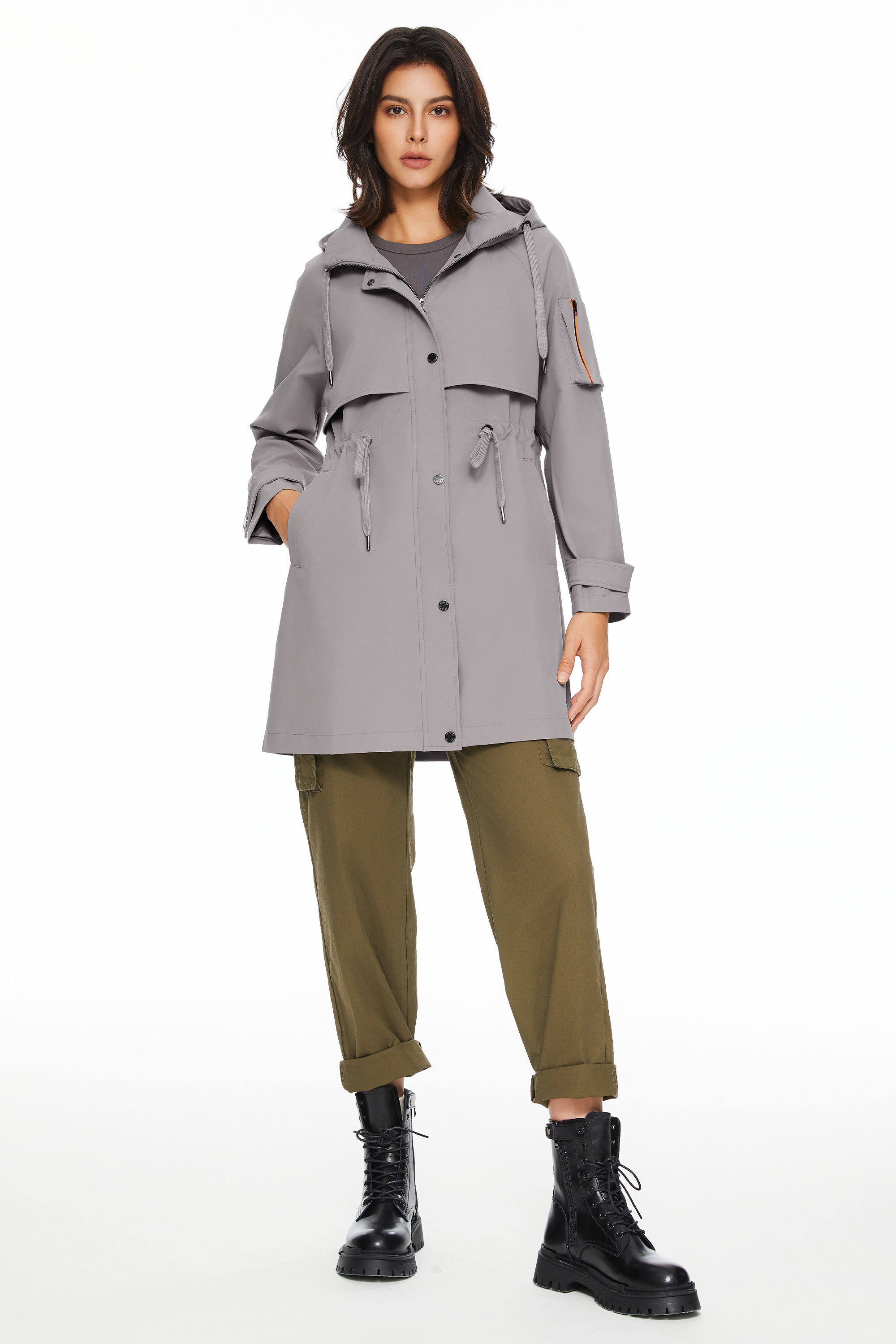 Orolay-Long Hooded Windbreaker-#color_Gull Gray