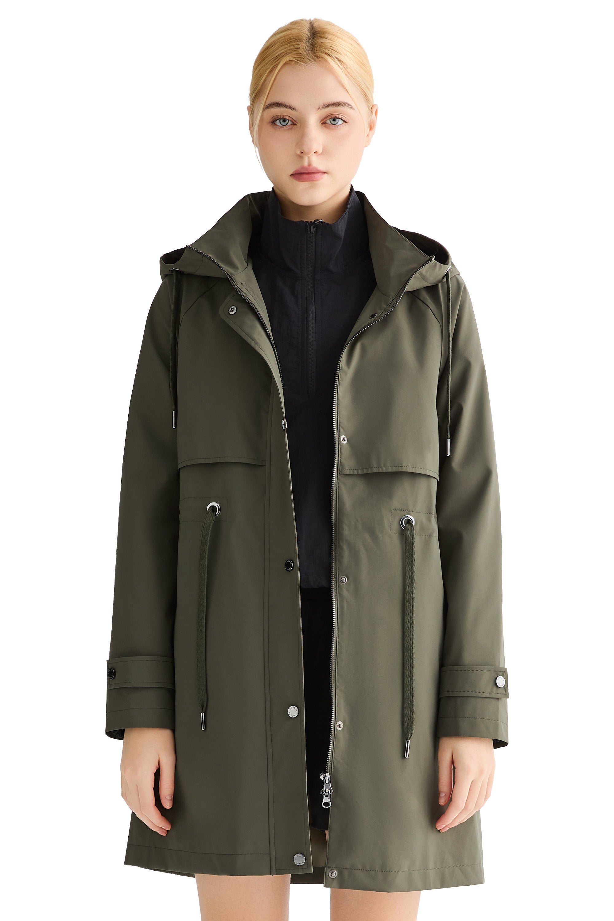 Orolay-Long Hooded Windbreaker-#color_olive