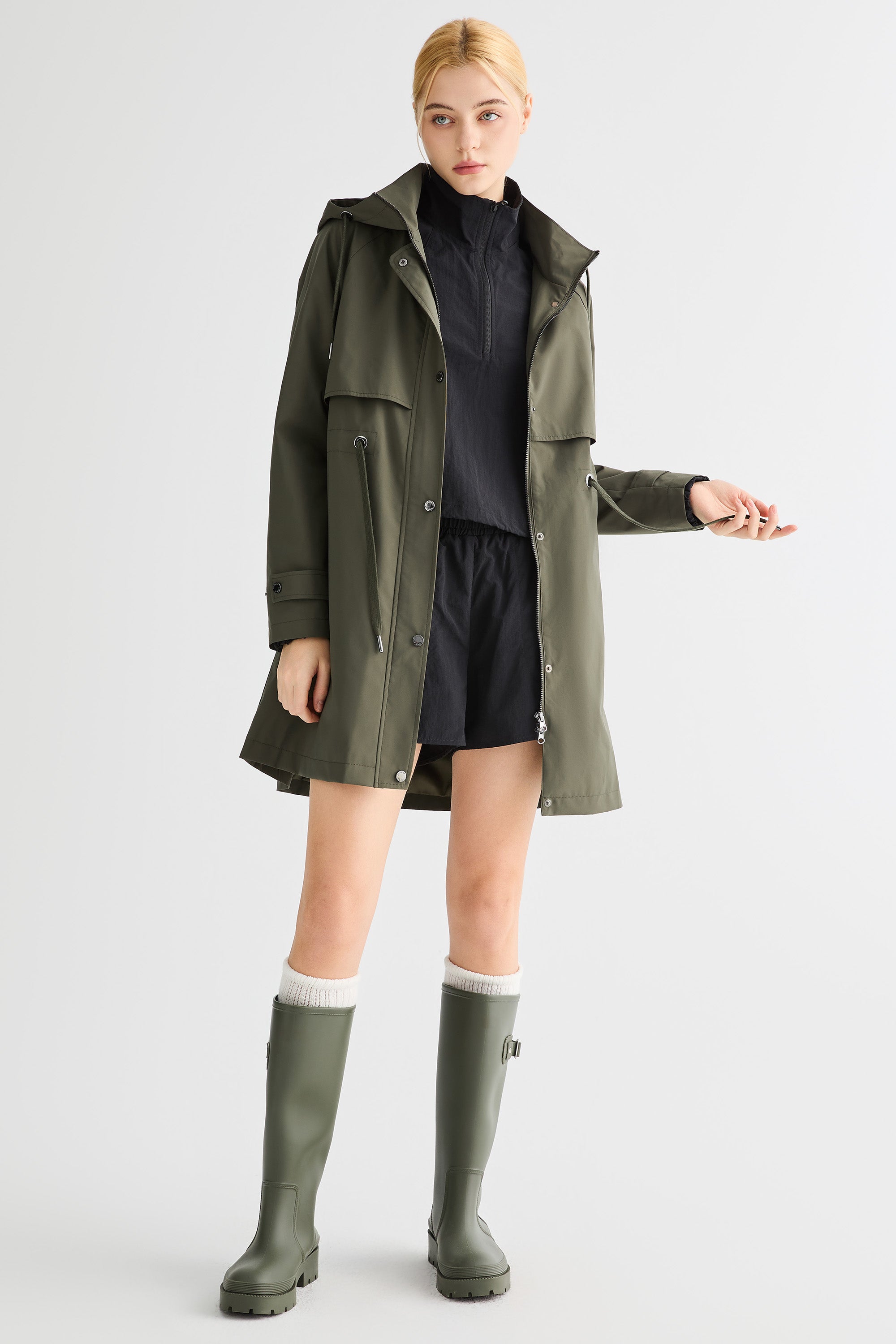 Orolay-Long Hooded Windbreaker-#color_olive