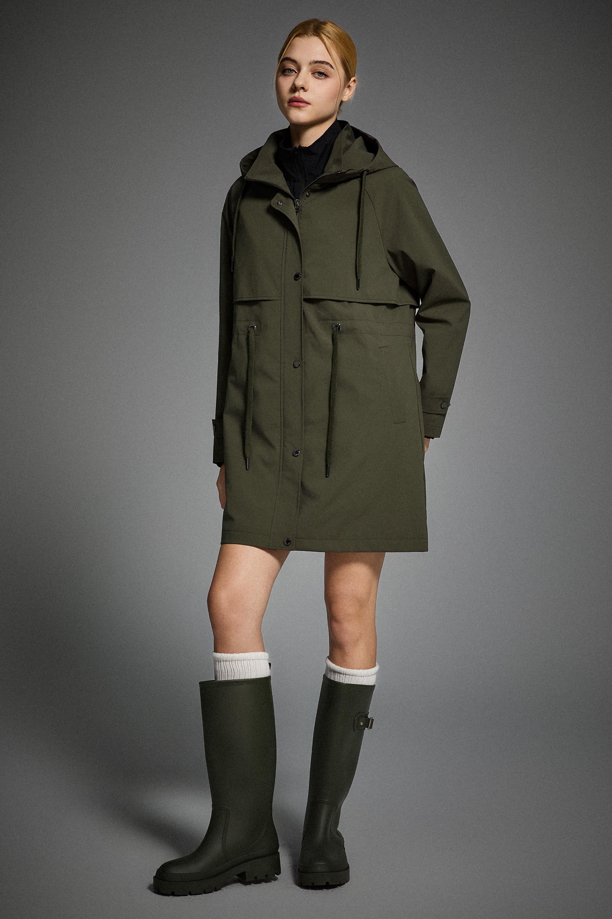 Orolay-Long Hooded Windbreaker-#color_olive