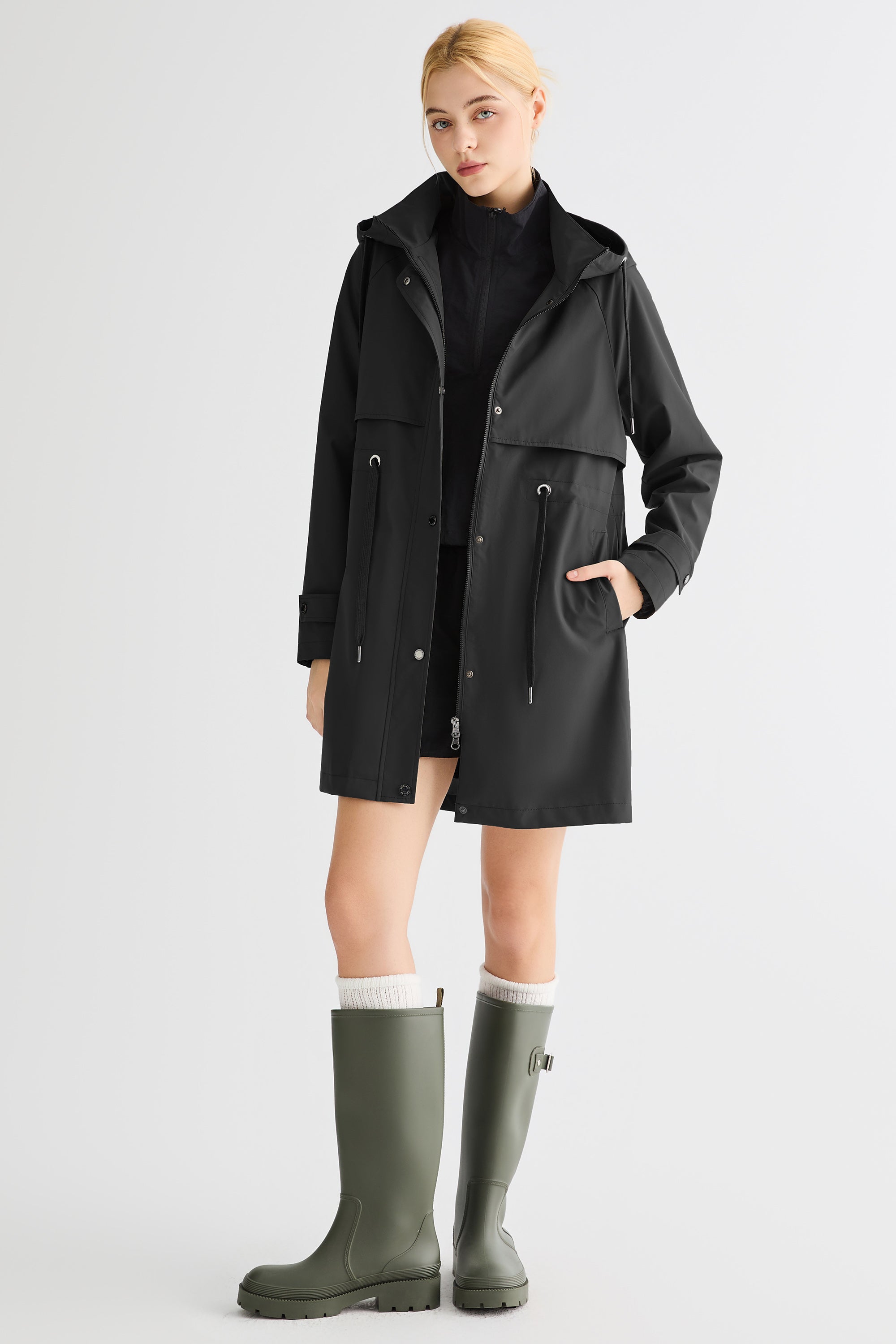 Orolay-Long Hooded Windbreaker-#color_black