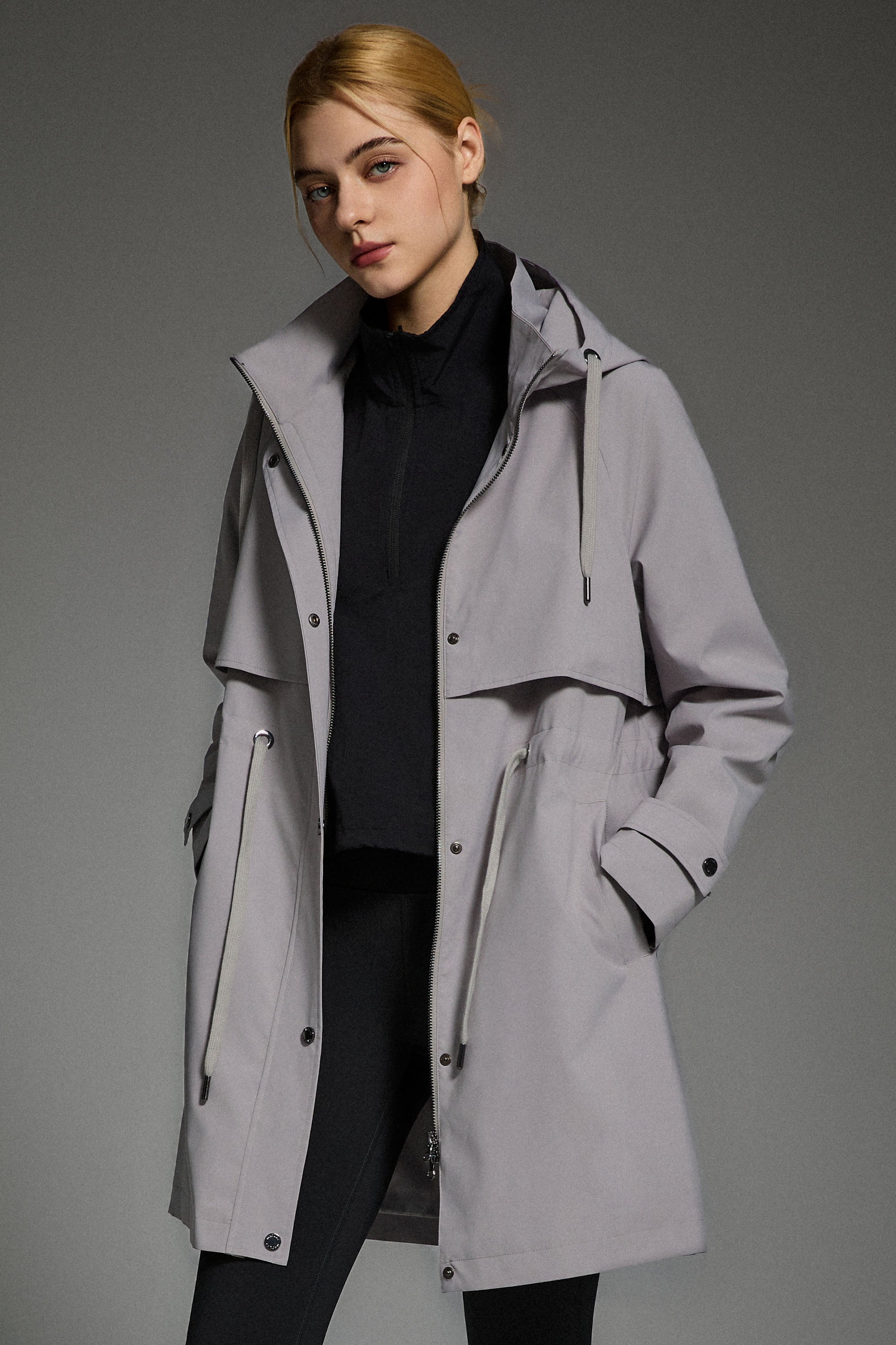 Orolay-Long Hooded Windbreaker-#color_Quiet Gray