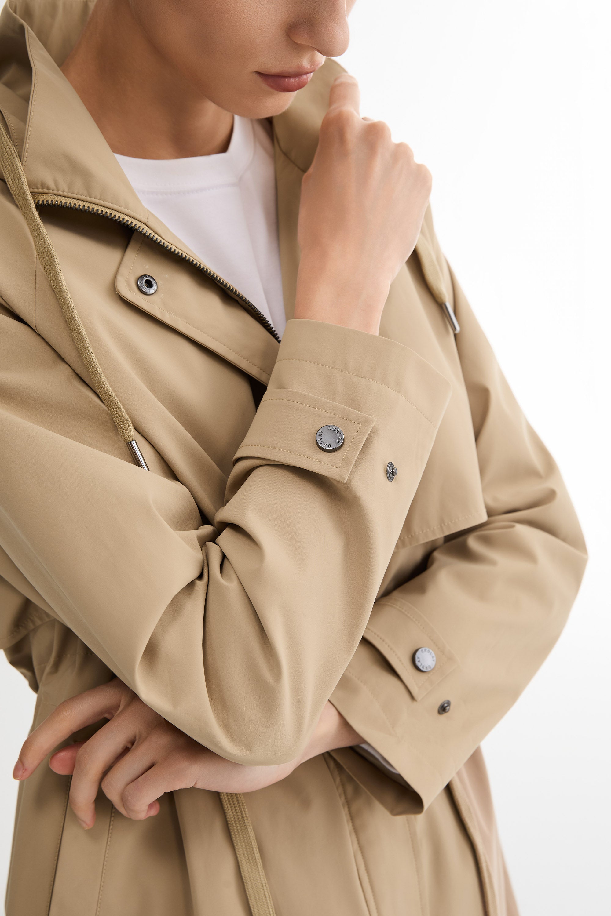 Orolay-Long Hooded Windbreaker-#color_khaki