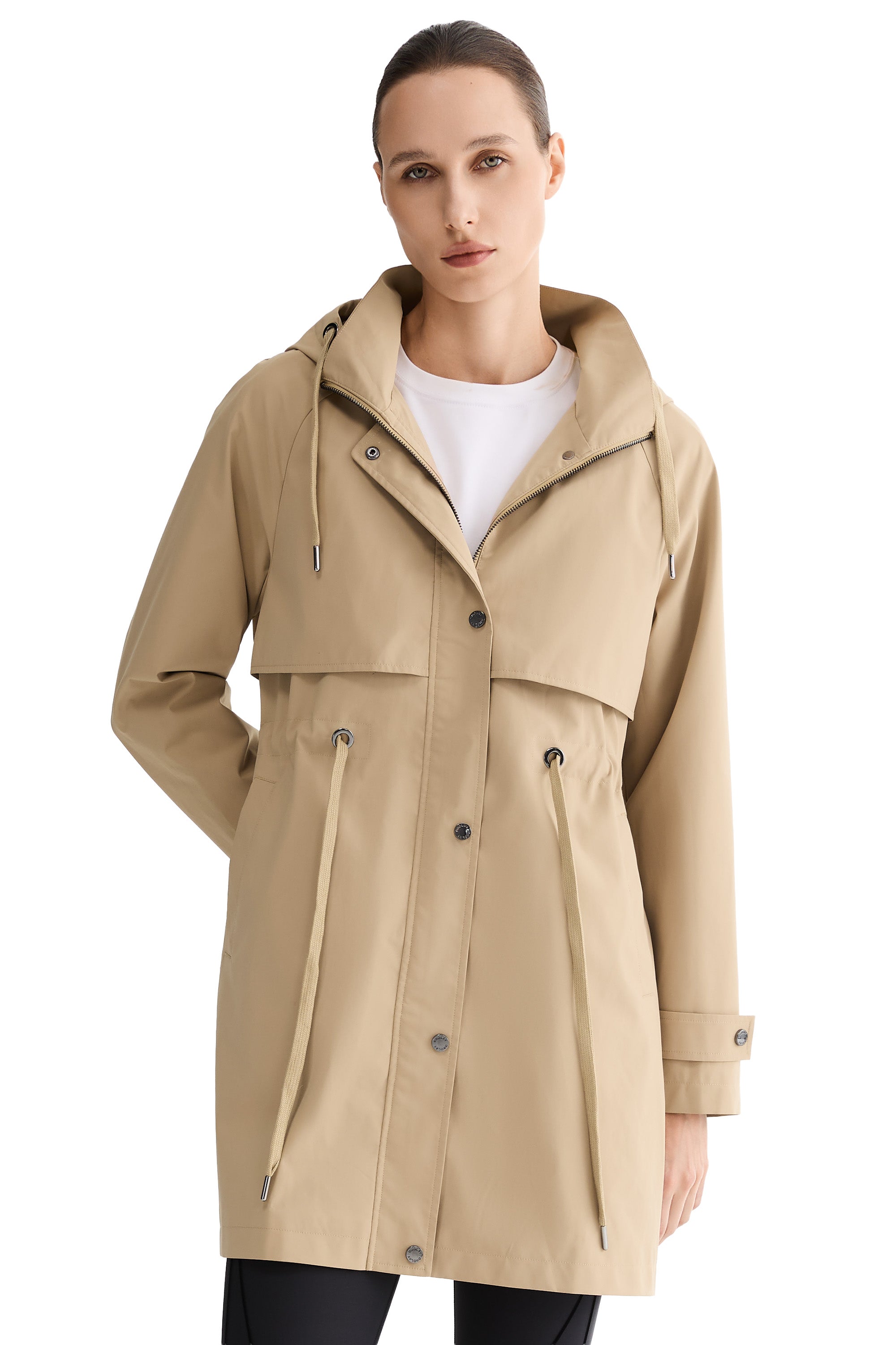 Orolay-Long Hooded Windbreaker-#color_khaki