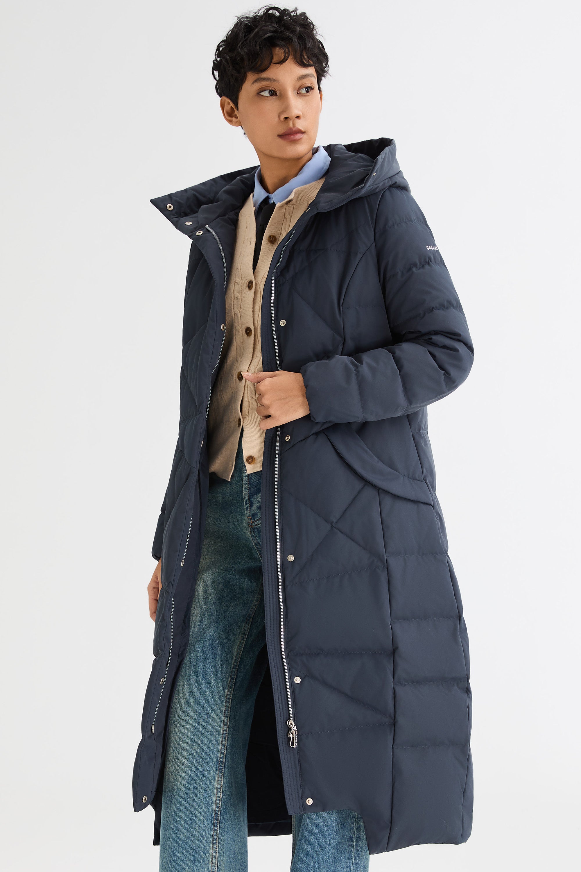 Orolay Long Maxi Down Coat with Hood women #color_Pageant Blue