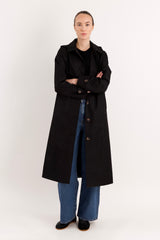 Long Single-Breasted Trench Coat #color_black