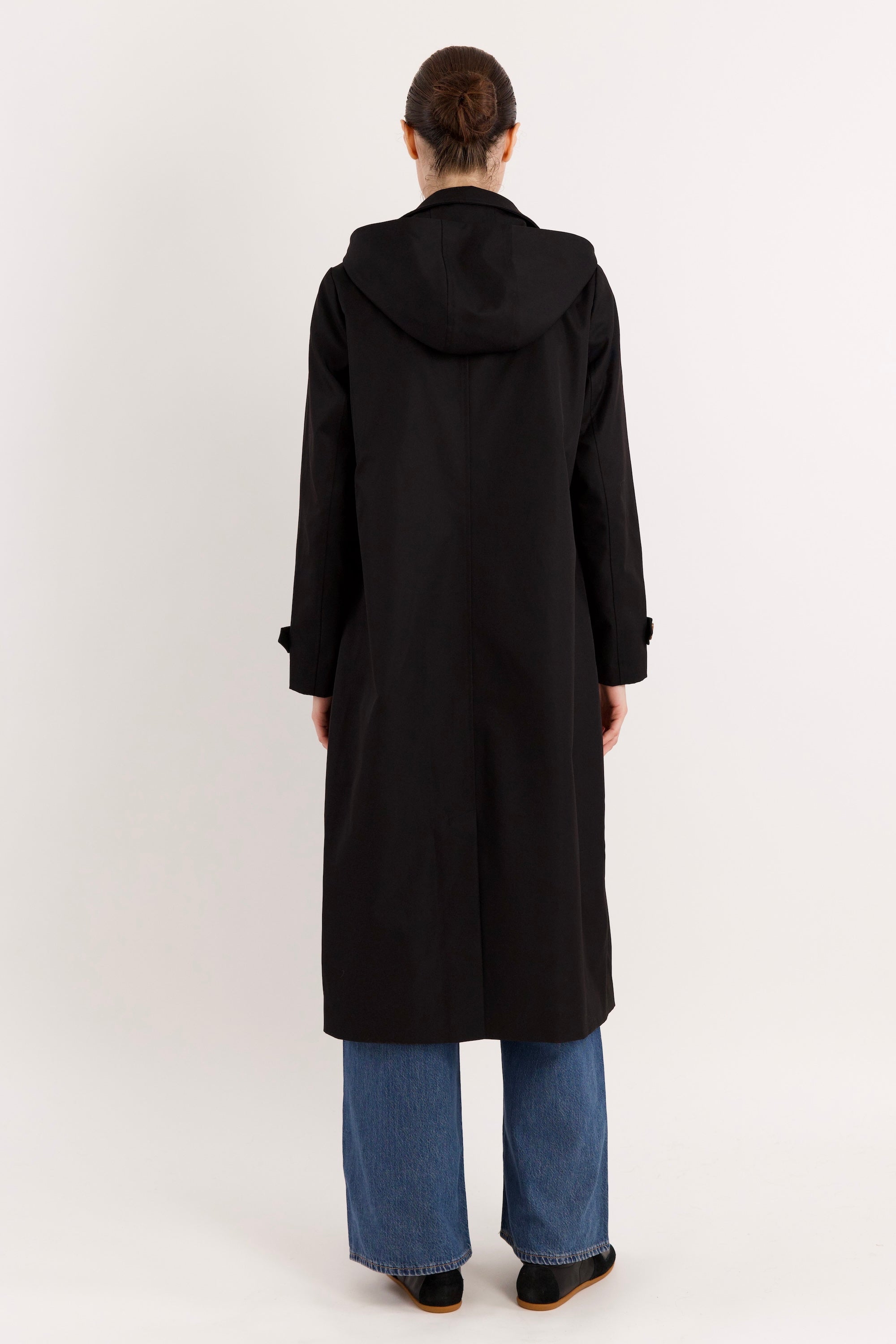 Long Single-Breasted Trench Coat #color_black